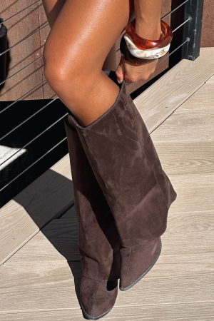 I'm That Girl Knee High Boots Chocolate Faux Suede