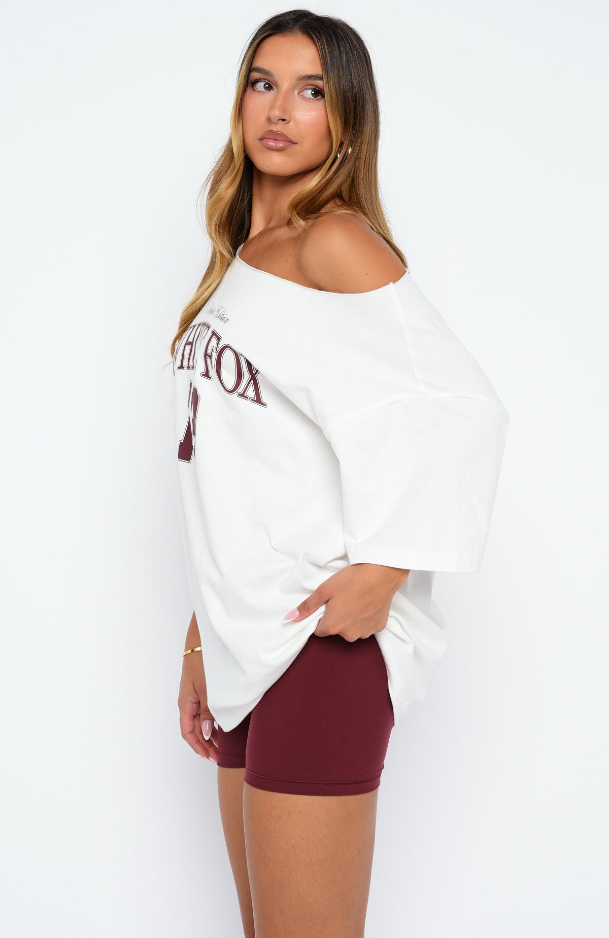 Everything In Time Off Shoulder Oversized Tee White - Image 4