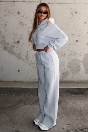 Stay Lifted Wide Leg Sweatpants Dark Grey Marle