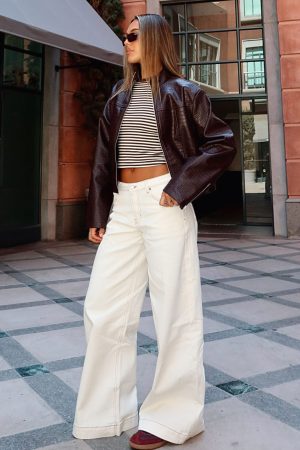 Elena Low Rise Wide Leg Jeans Cream