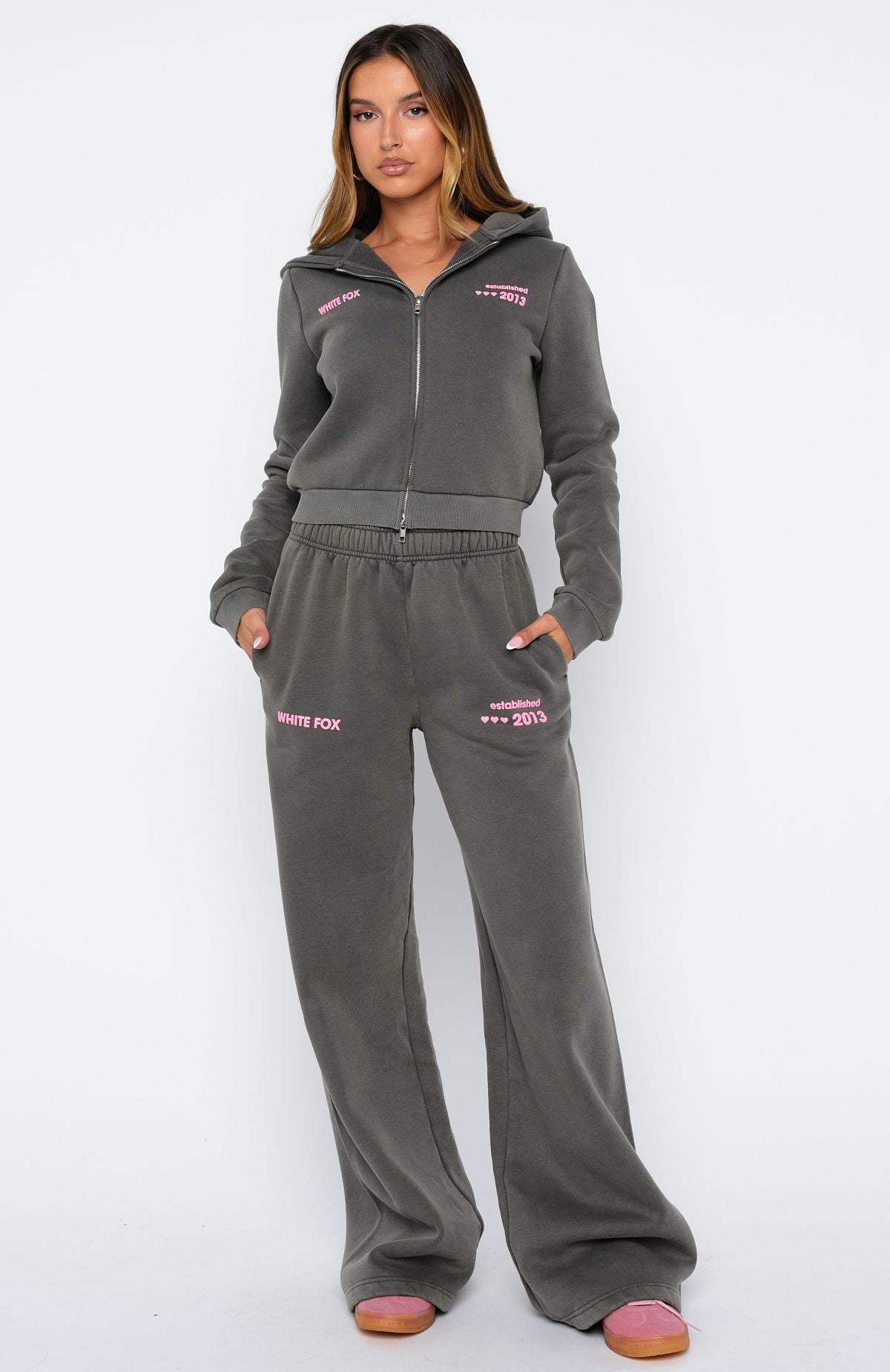 Down For Whatever Slim Zip Front Hoodie Charcoal Wash - Image 5