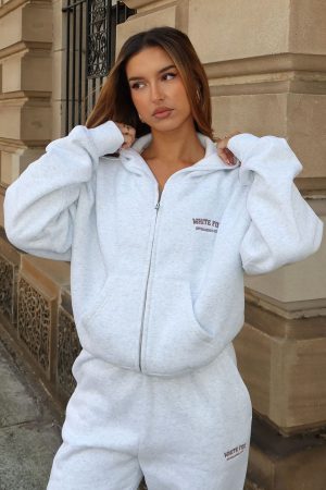 Can't Miss It Boxy Zip Front Hoodie Grey Marle/Rose Gold