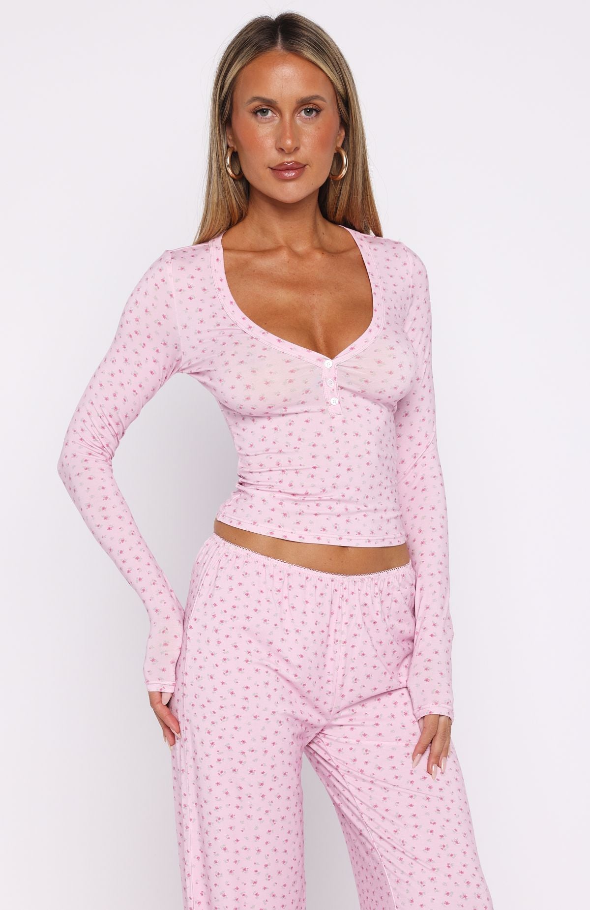 Dreamy Button Up Long Sleeve Pyjama Top Sugar Blossom - Image 2