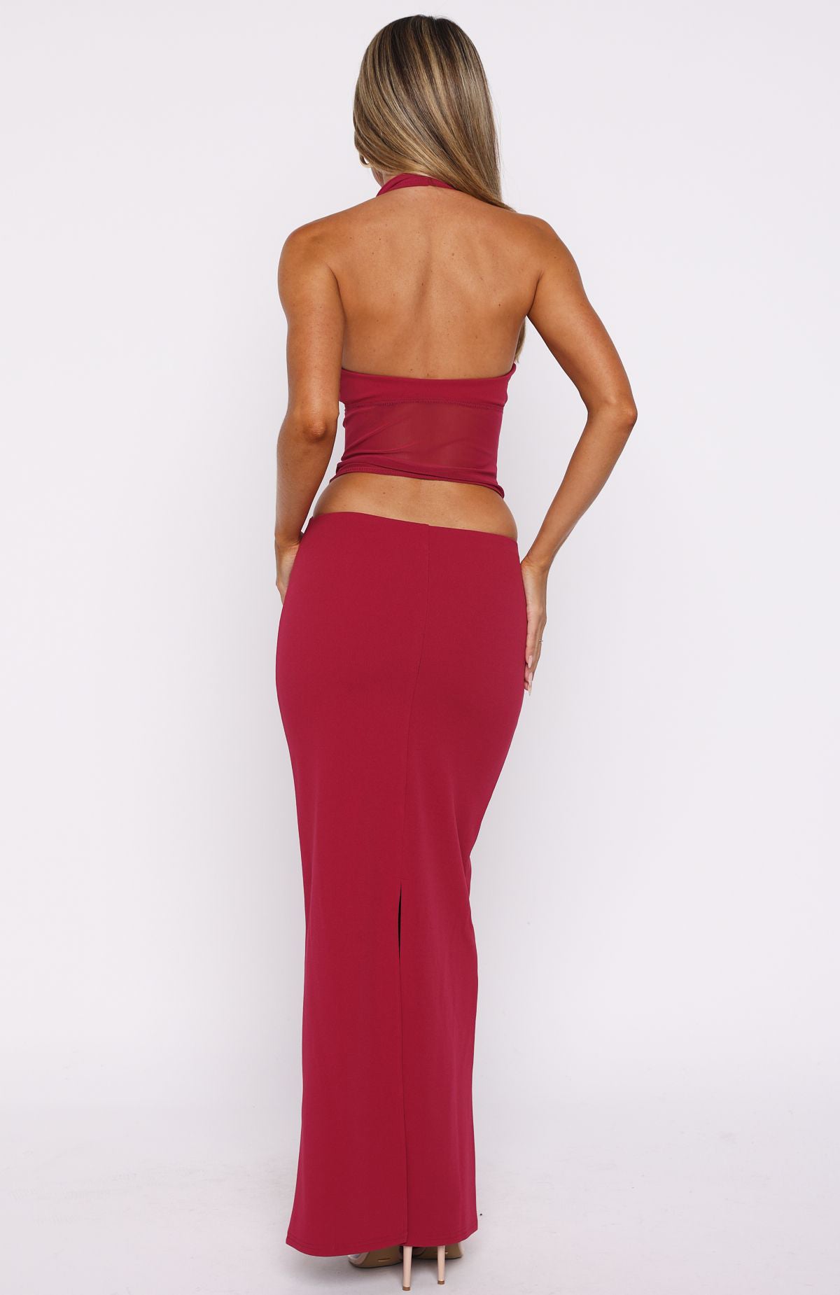 No Notes Needed Halter Maxi Dress Cherry - Image 5
