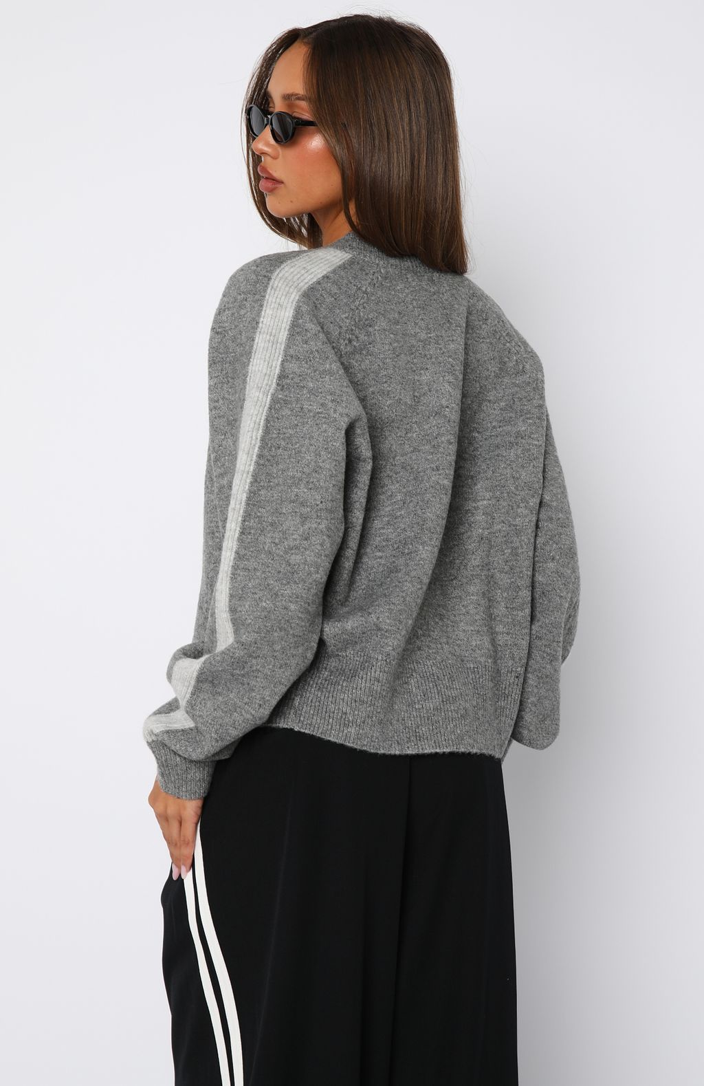 Stripe Me Down Knit Jacket Charcoal/Grey - Image 4