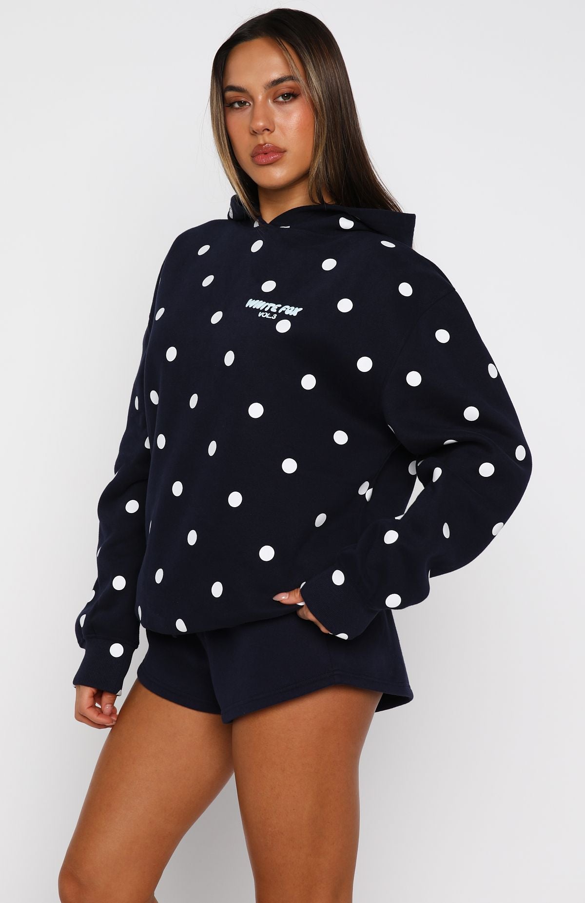 Offstage Printed Oversized Hoodie Navy Polka Dot - Image 3