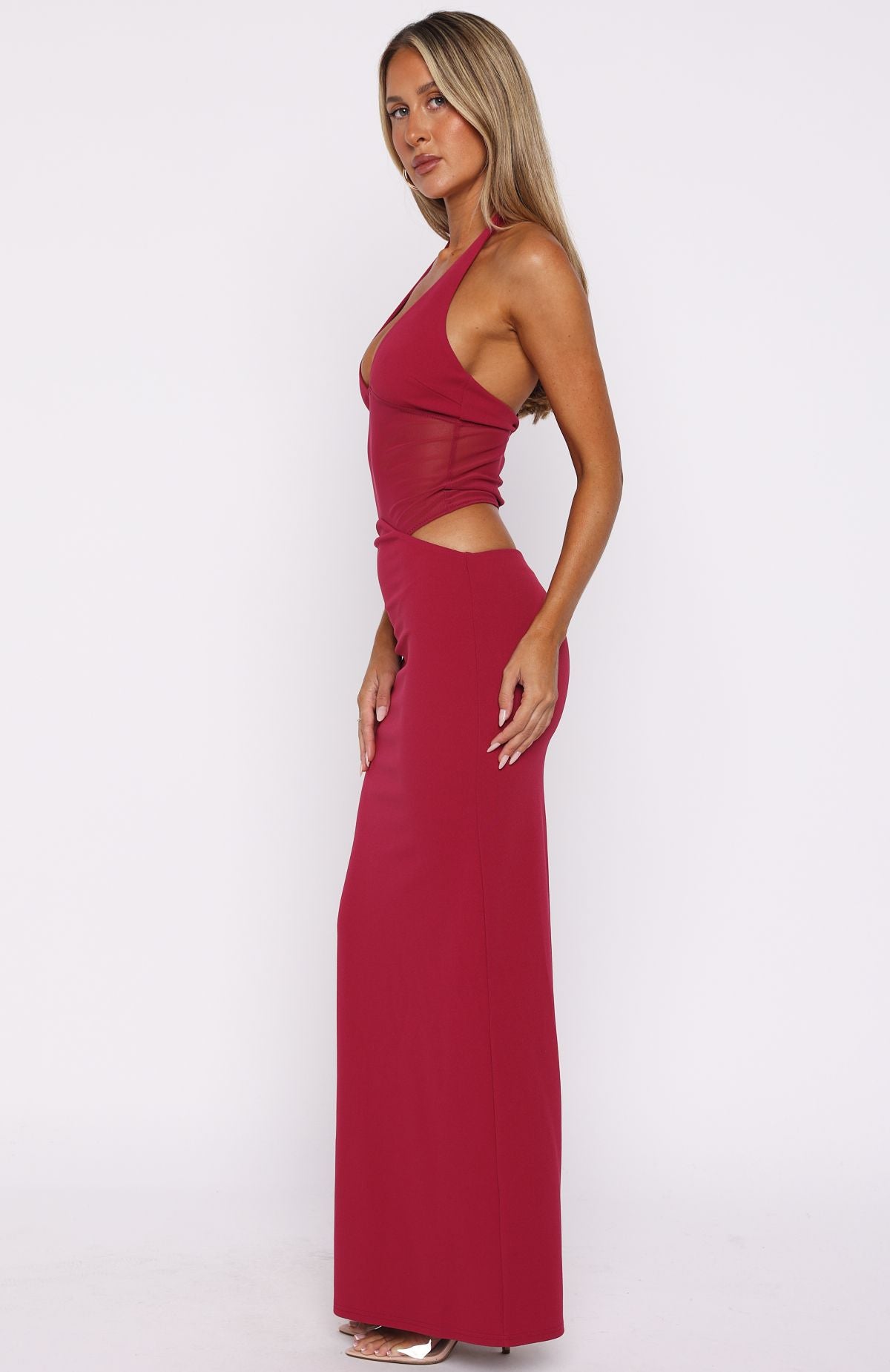 No Notes Needed Halter Maxi Dress Cherry - Image 4