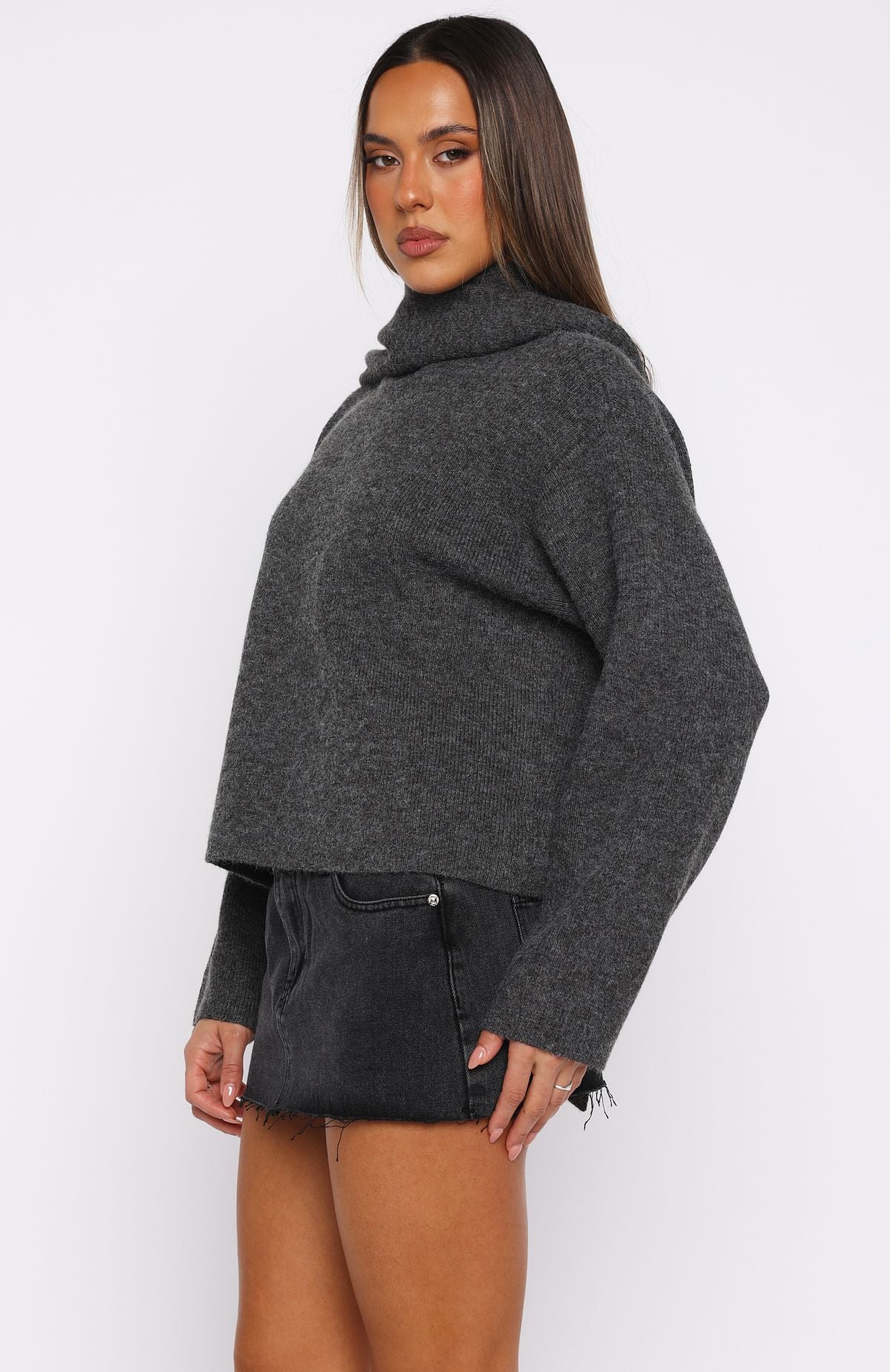 Luxe Layers Knit Sweater Charcoal - Image 3
