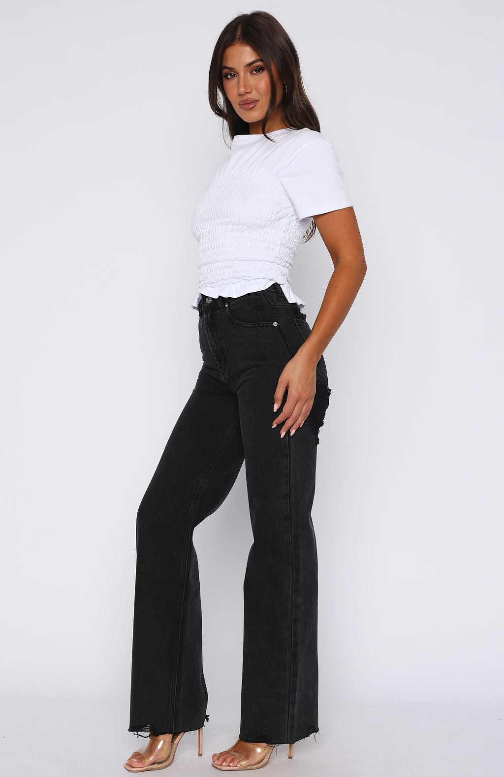Alana High Waisted Straight Leg Jeans Black Acid - Image 3