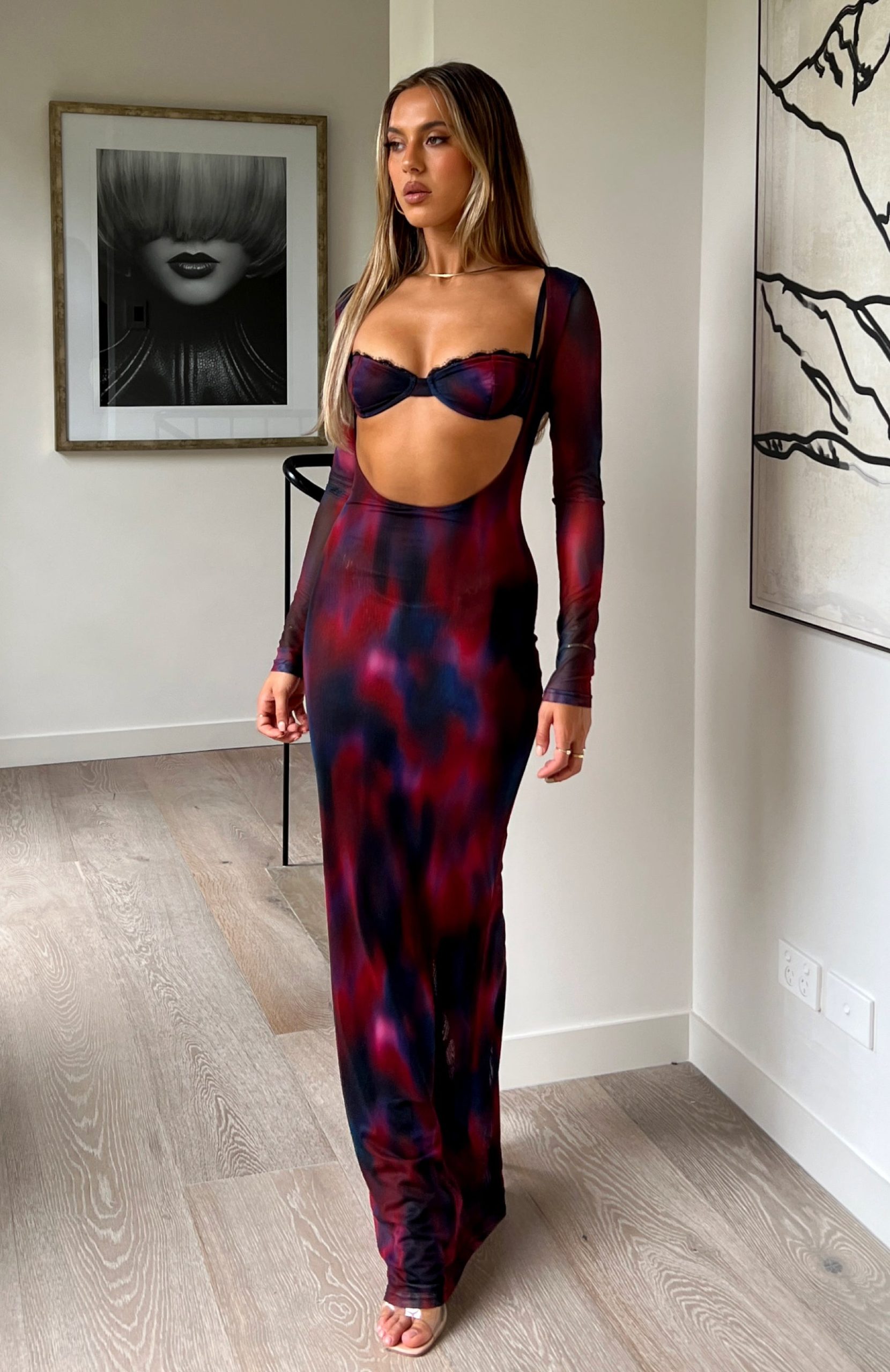 Let Me Think Long Sleeve Maxi Dress Raspberry Rhapsody - Image 6