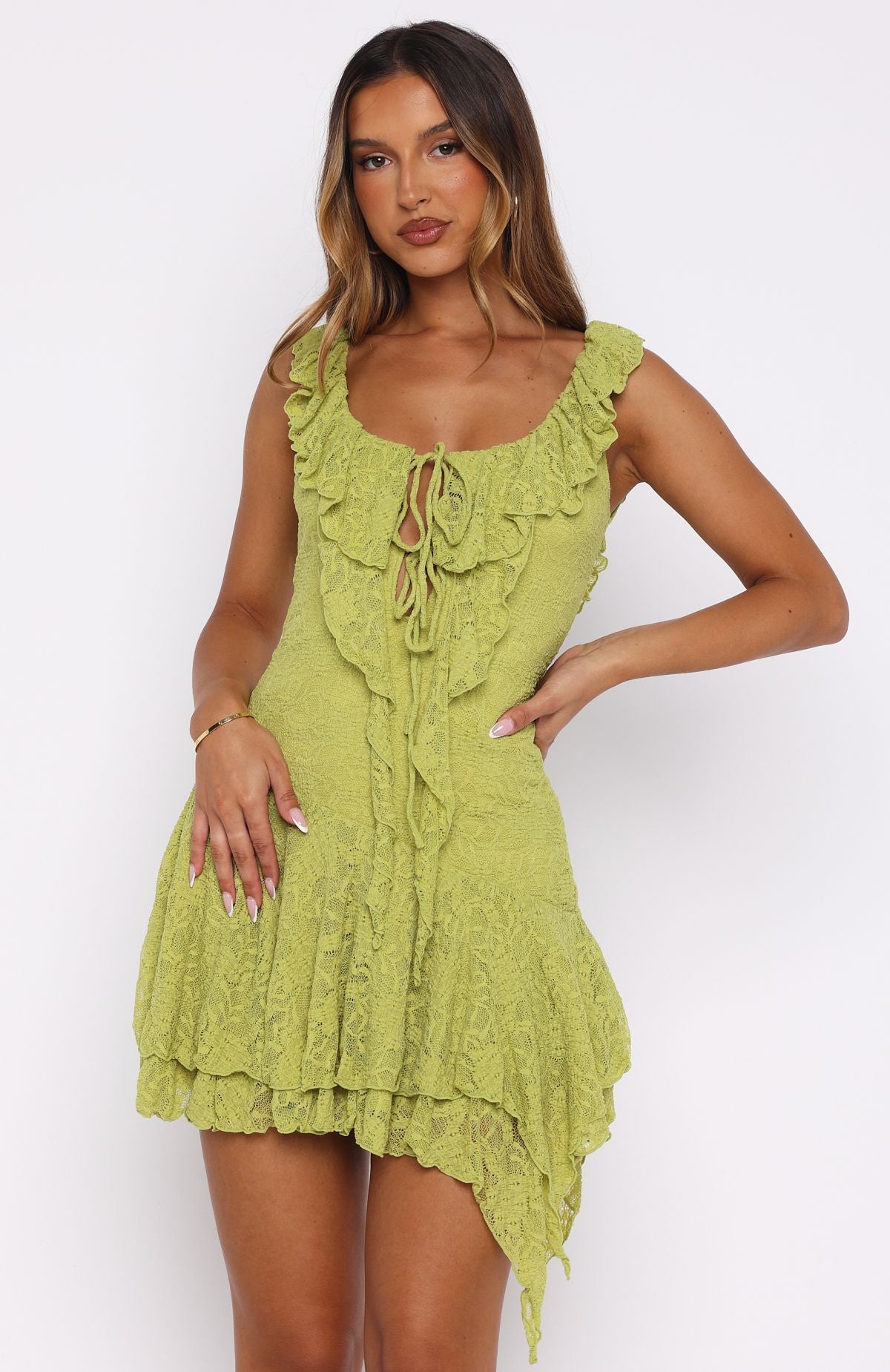 Always Us Lace Mini Dress Chartreuse - Image 3
