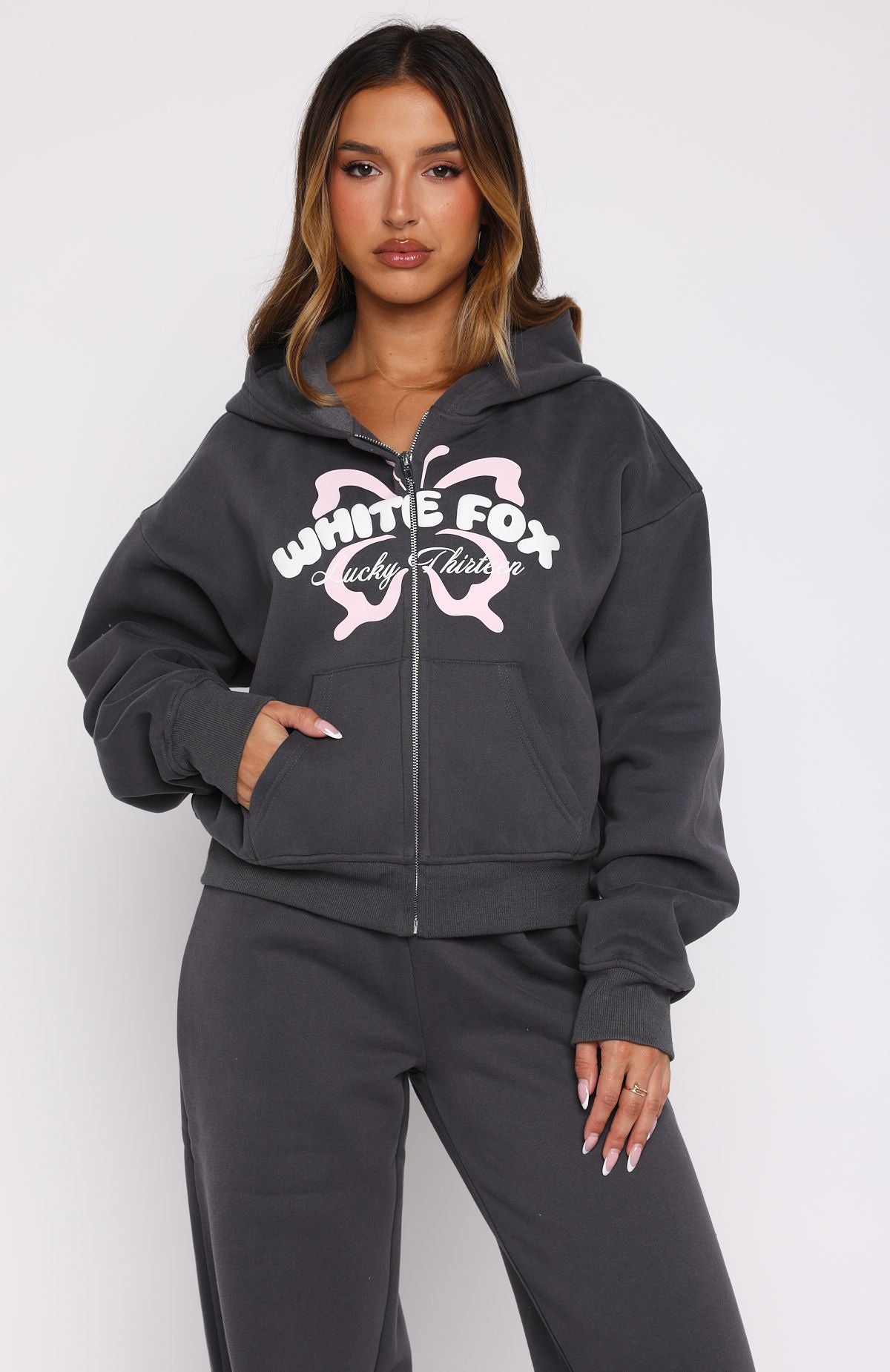 Lucky Thirteen Audrina Boxy Zip Front Hoodie Volcanic - Image 2