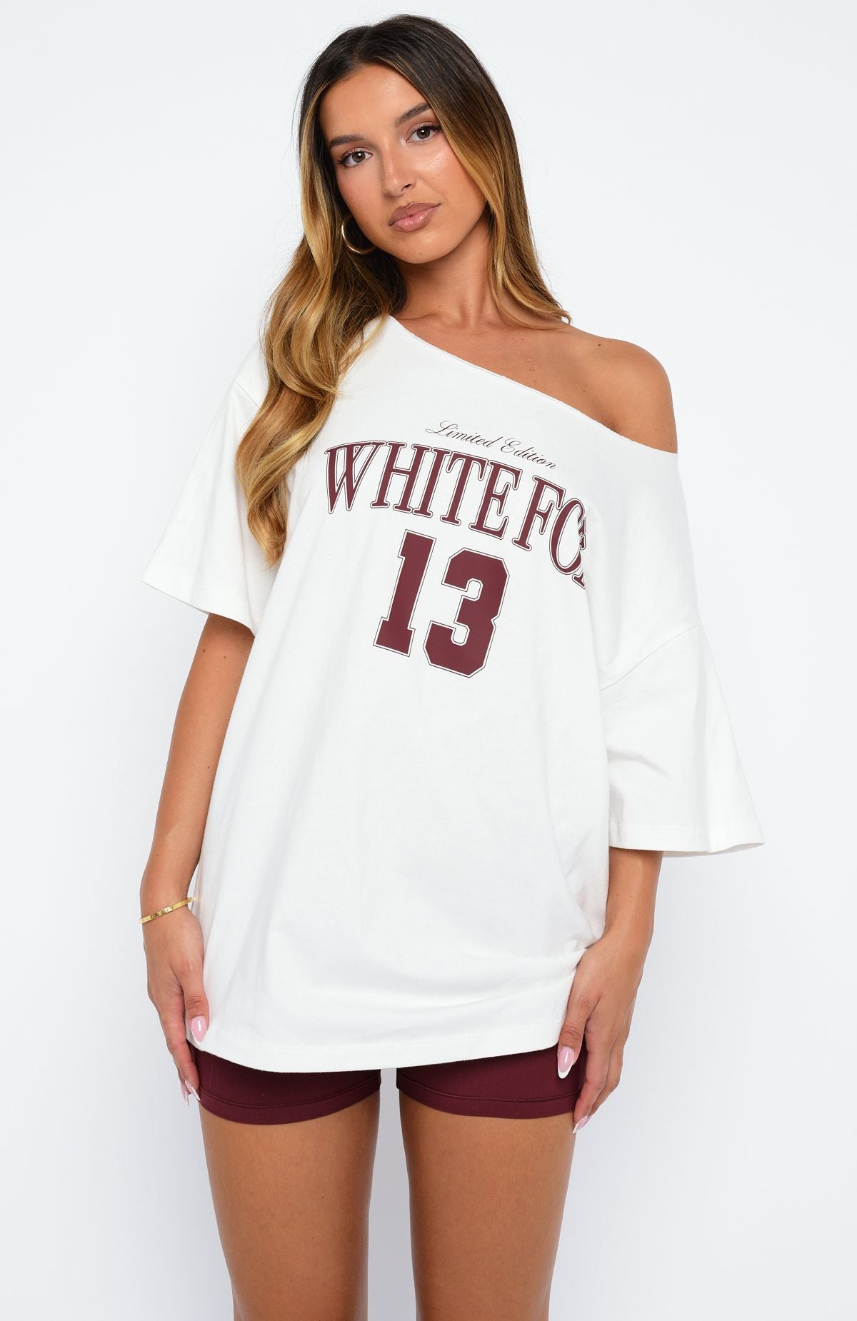 Everything In Time Off Shoulder Oversized Tee White - Image 3