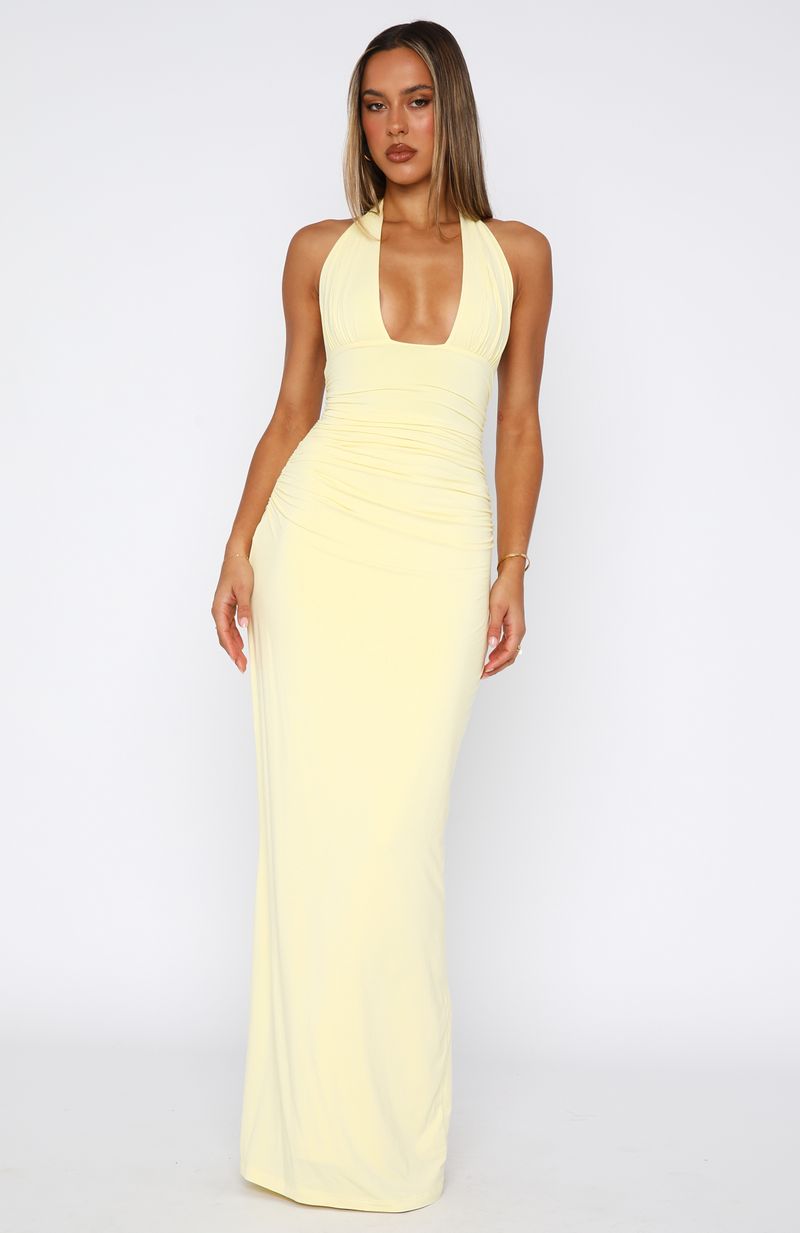 Say What You Feel Halter Maxi Dress Lemon - Image 2