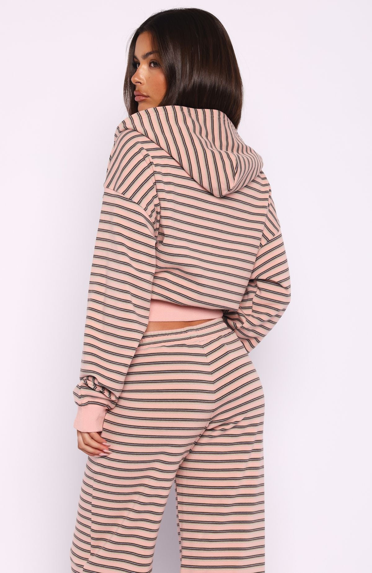 Looking Back Boxy Zip Front Hoodie Pink Stripe - Image 5