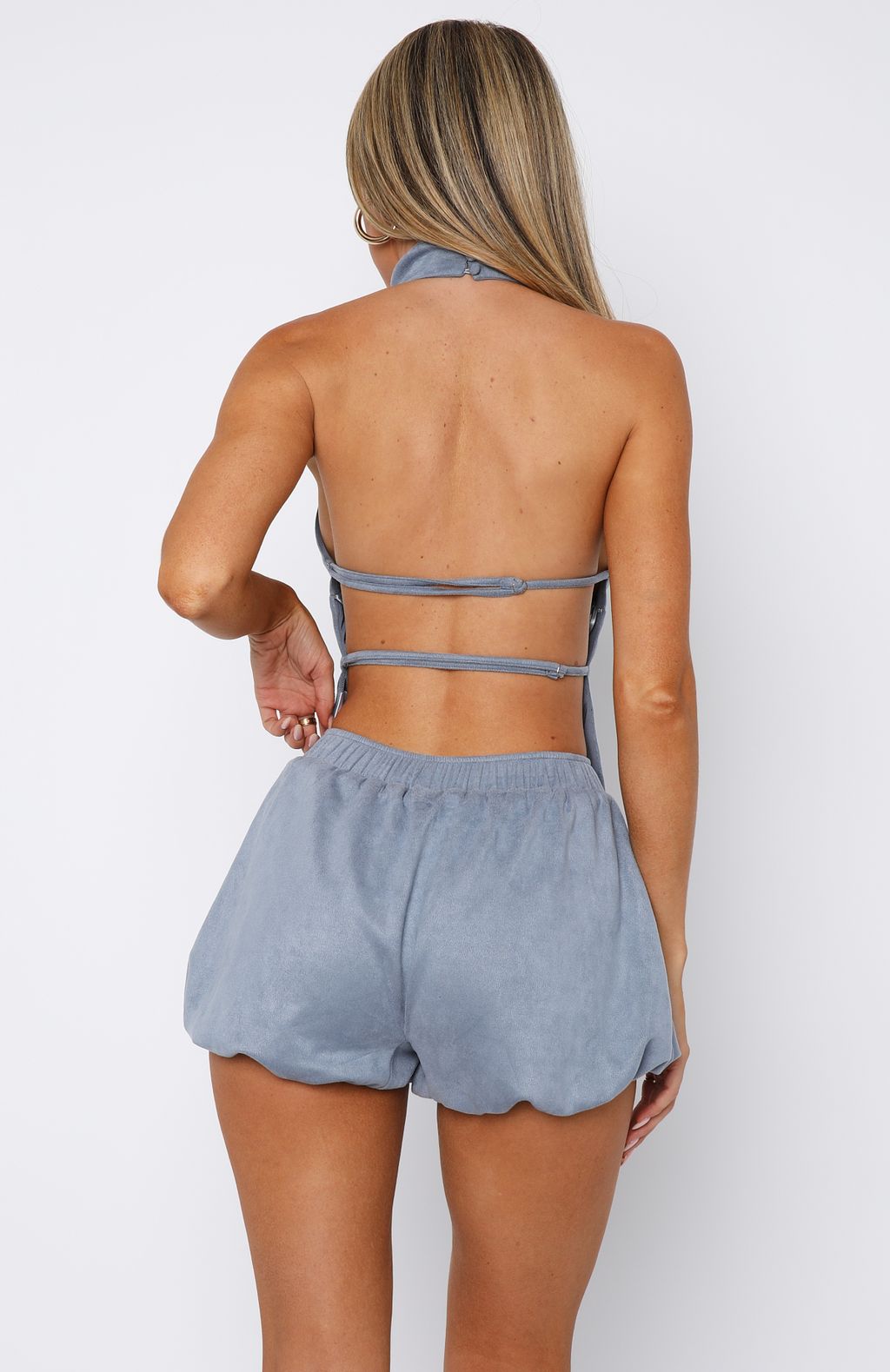 Still Love Me Faux Suede Halter Top Cornflower Blue - Image 6
