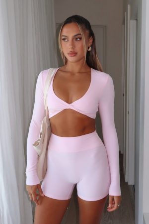 Over The Line Long Sleeve Crop Ballet Pink