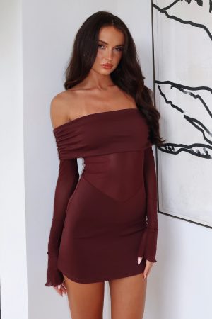 Own Your Story Long Sleeve Mini Dress Burgundy