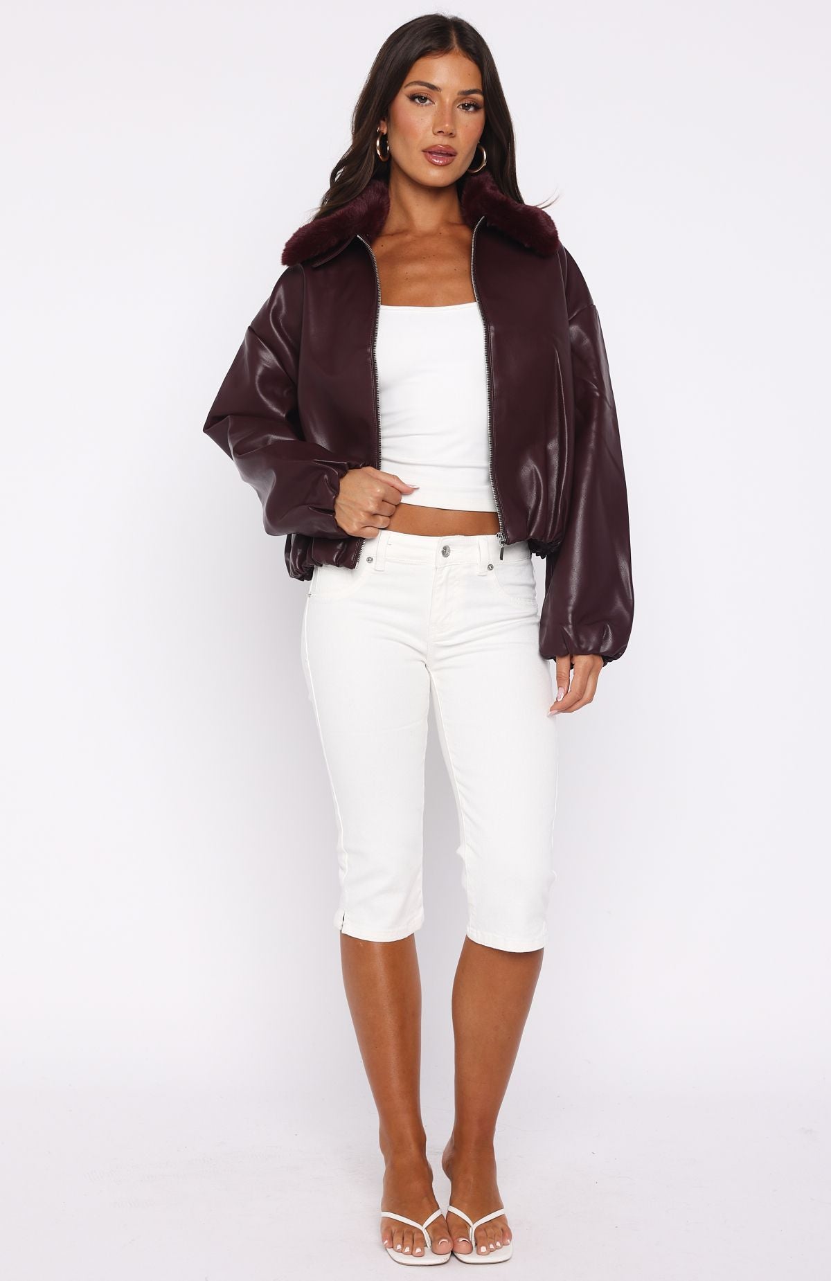 No Competition Pu Bomber Jacket Burgundy - Image 5