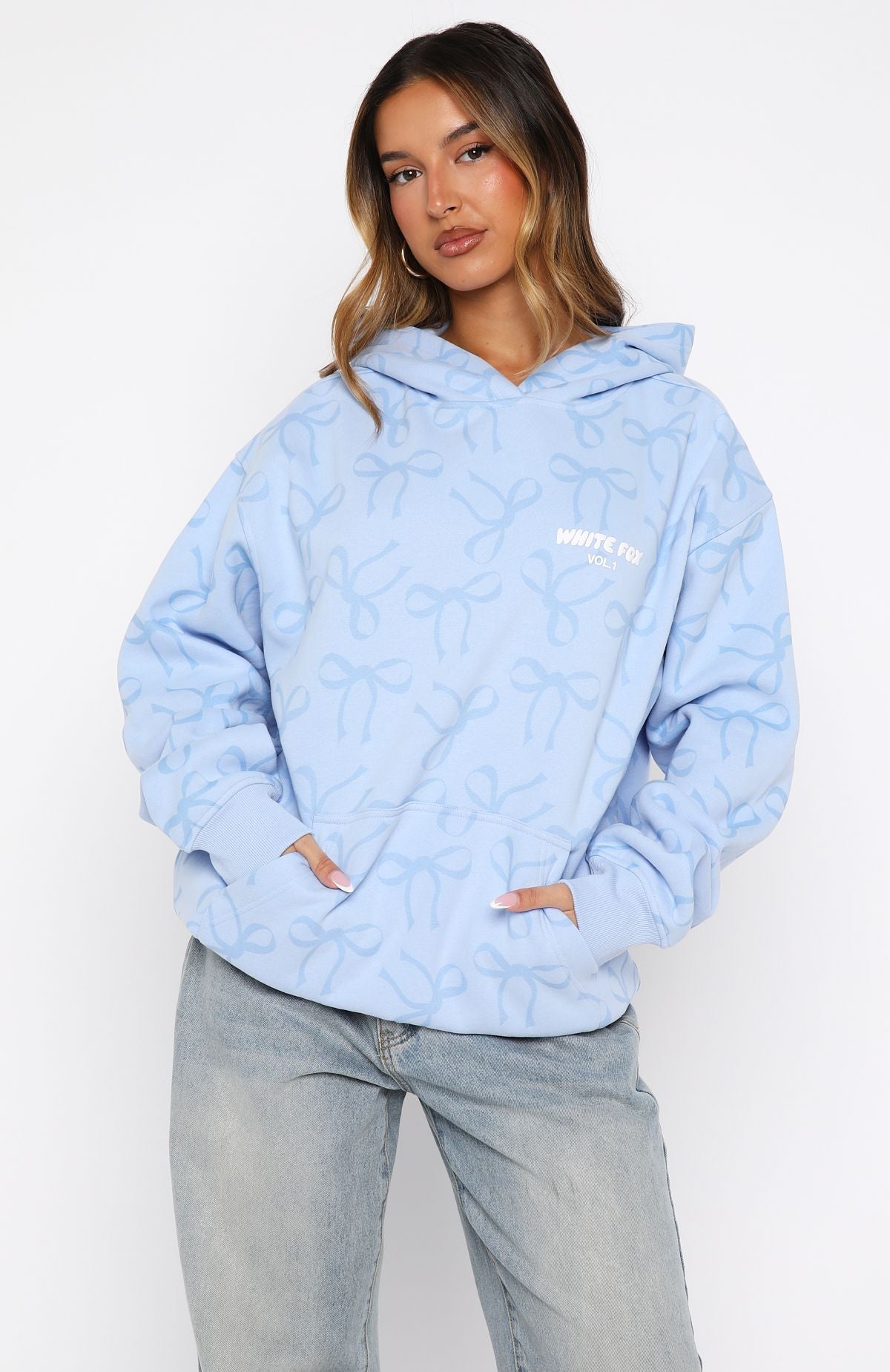Vol. 1 Oversized Printed Hoodie Blue Bow - Image 3