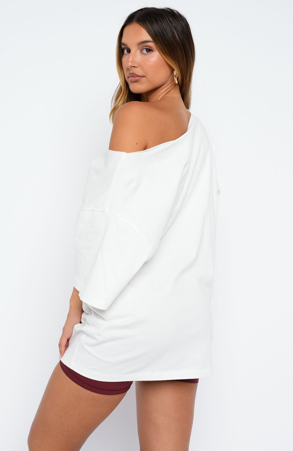 Everything In Time Off Shoulder Oversized Tee White - Image 5
