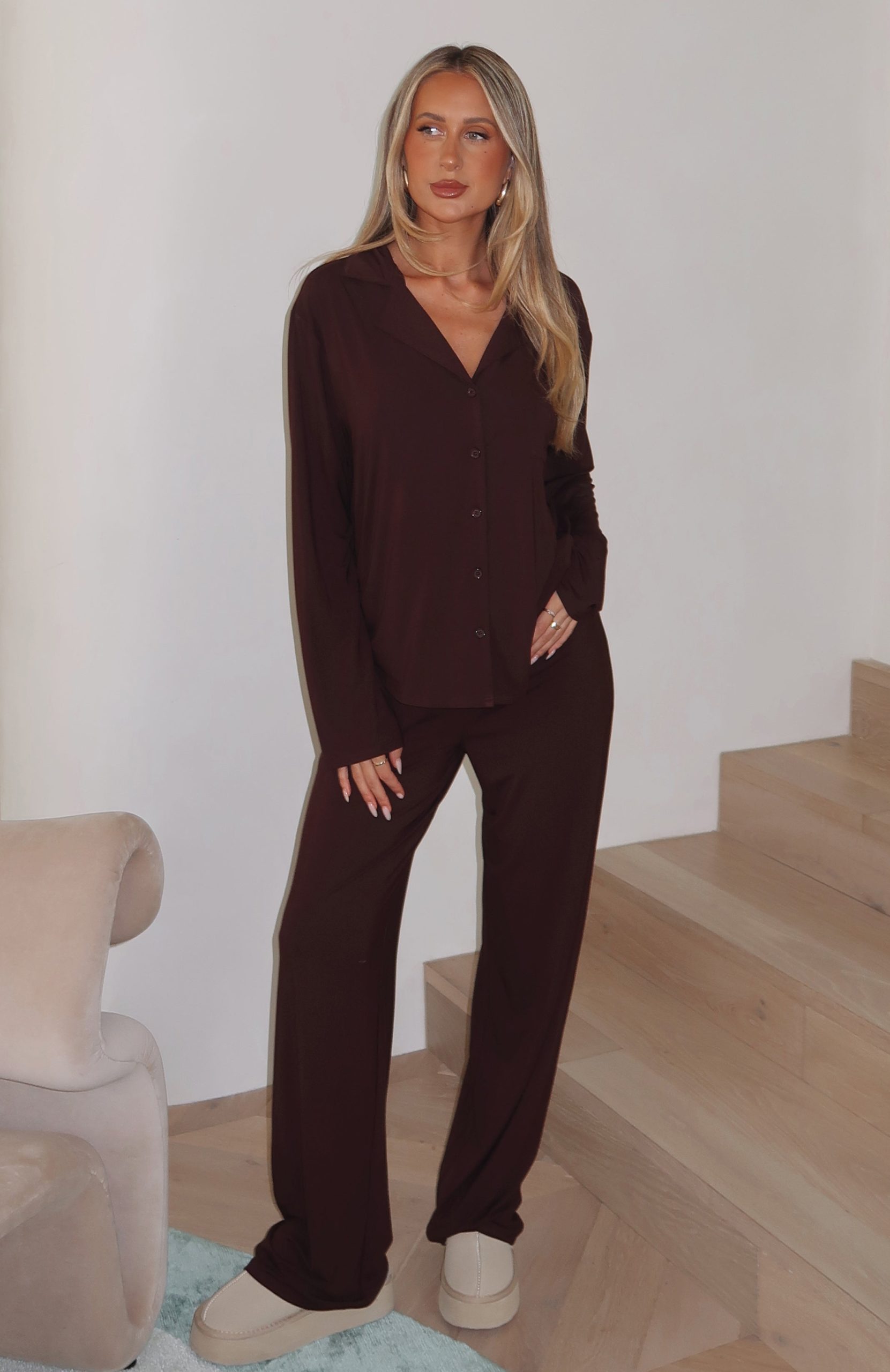 Pillow Talk Long Sleeve Pyjama Set Chocolate - Image 5