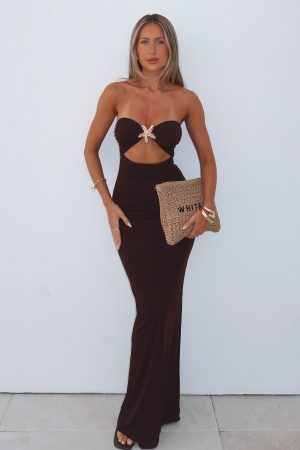Pray For Forgiveness Strapless Maxi Dress Chocolate