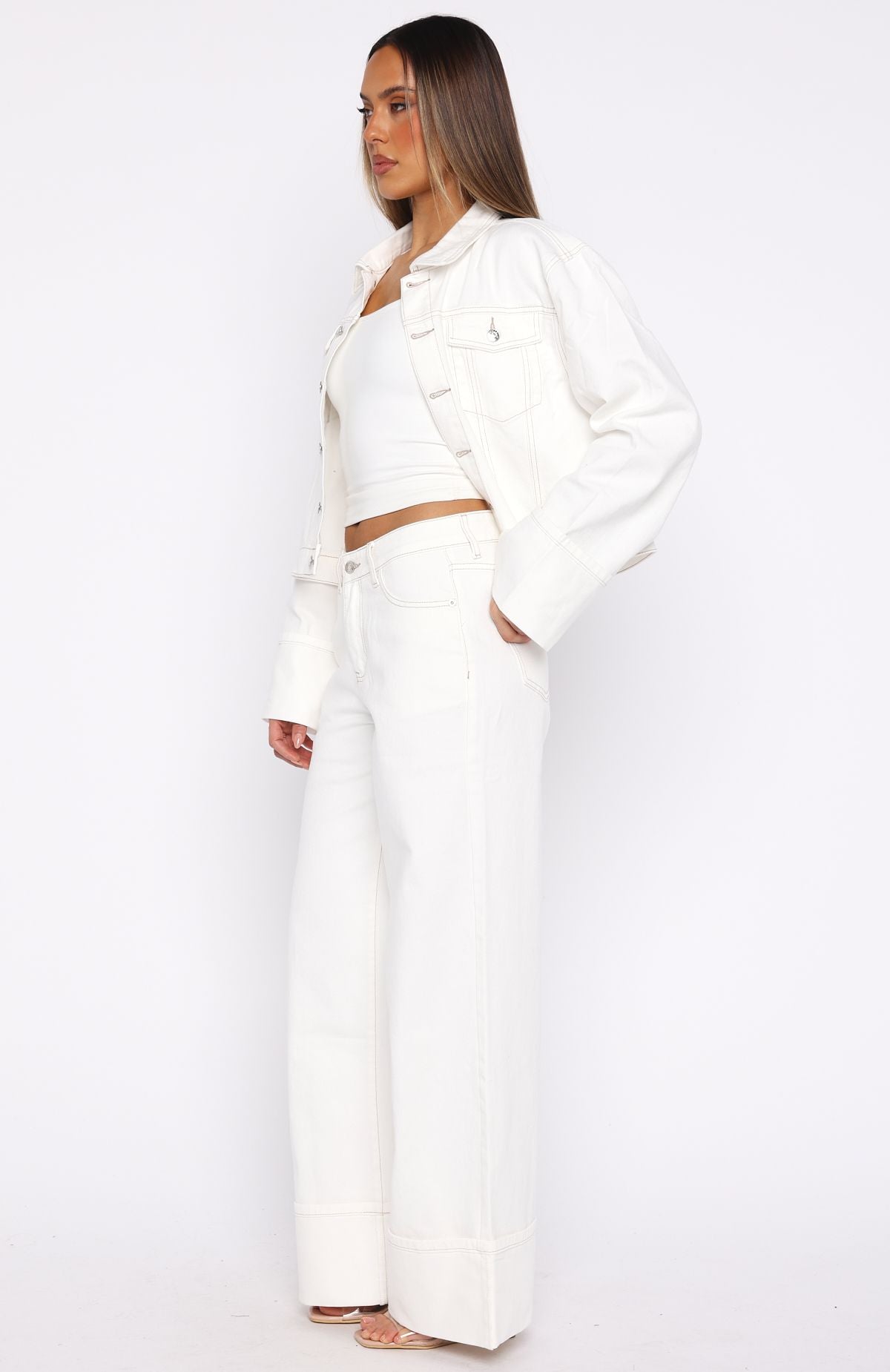 Charlotte Mid Rise Wide Leg Jeans Off White - Image 3