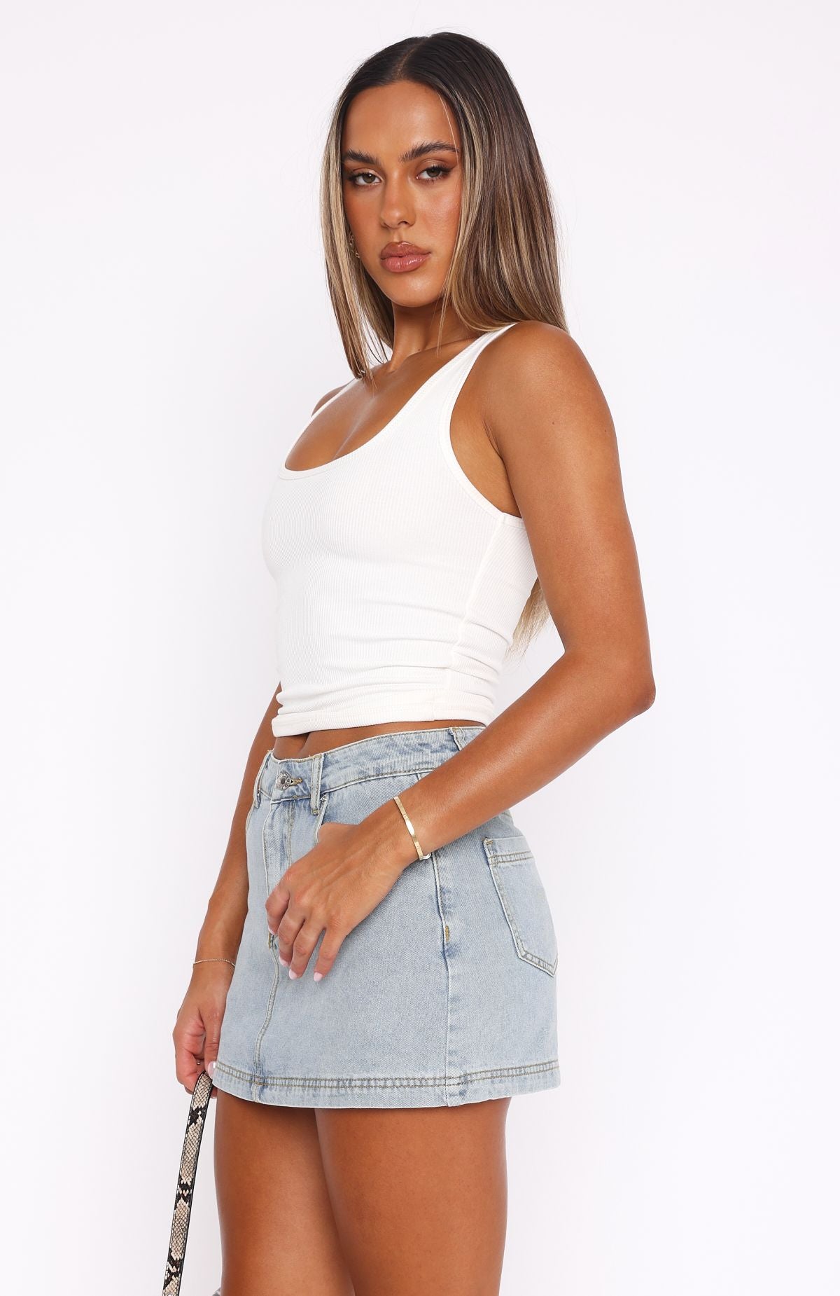 Don't Leave Me Denim Skort Light Blue Wash - Image 3