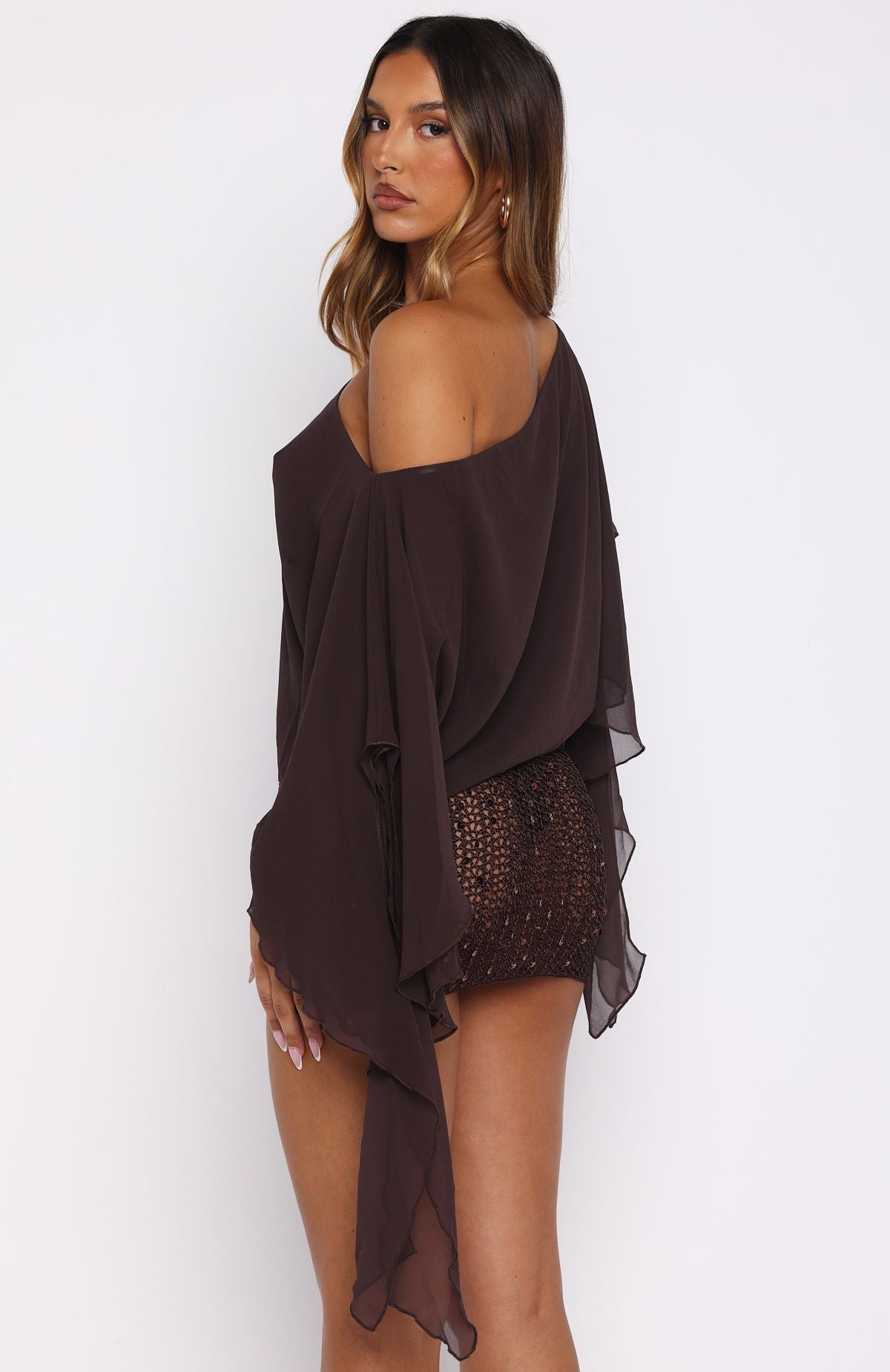 Glitter Mood Sequin Crochet Mini Skirt Chocolate - Image 6