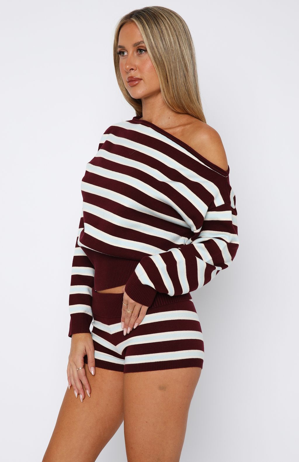 Everything To Everybody Booty Shorts Burgundy Stripe - Image 3