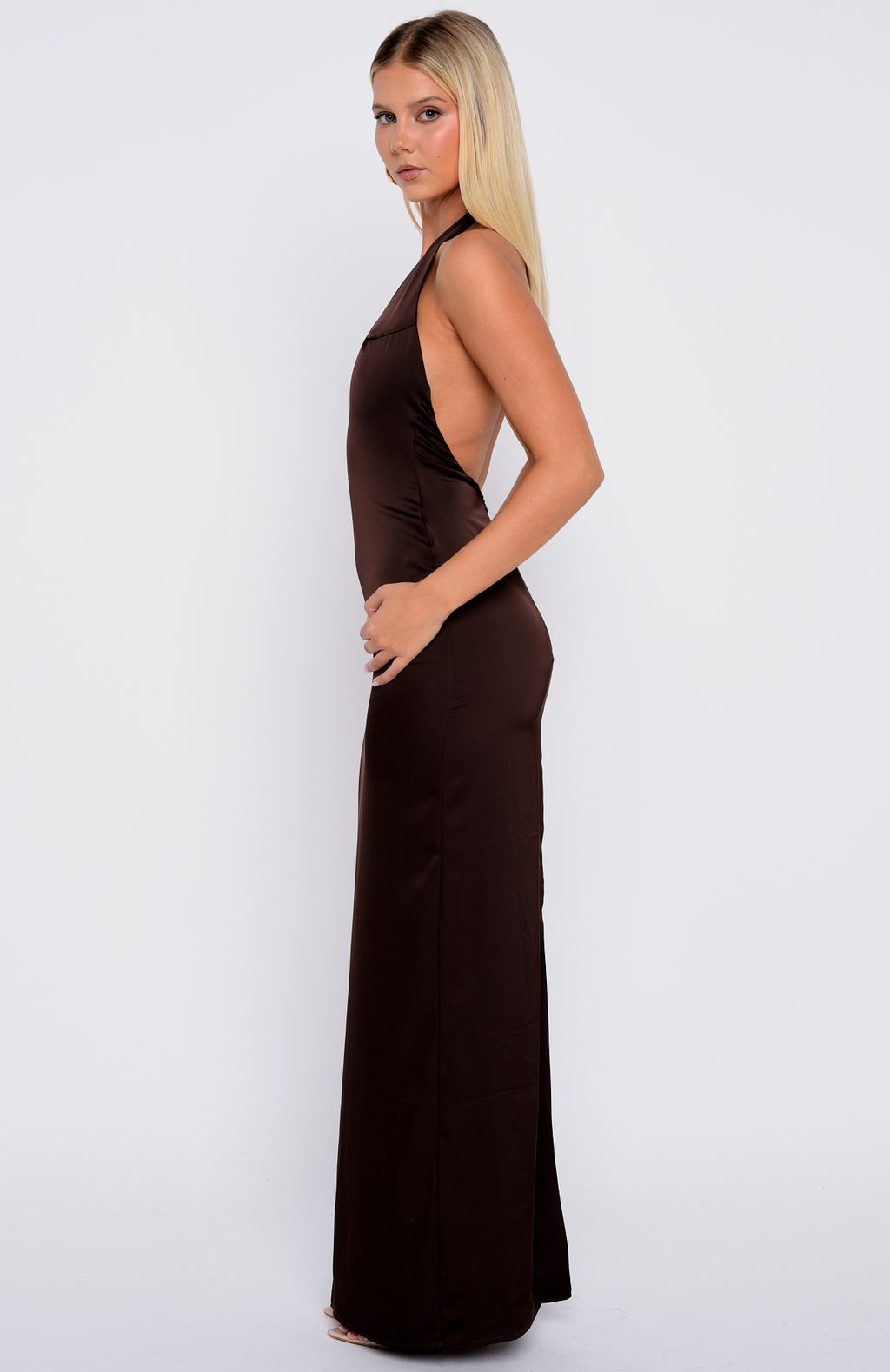Night-Time Madness Halter Maxi Dress Chocolate - Image 4