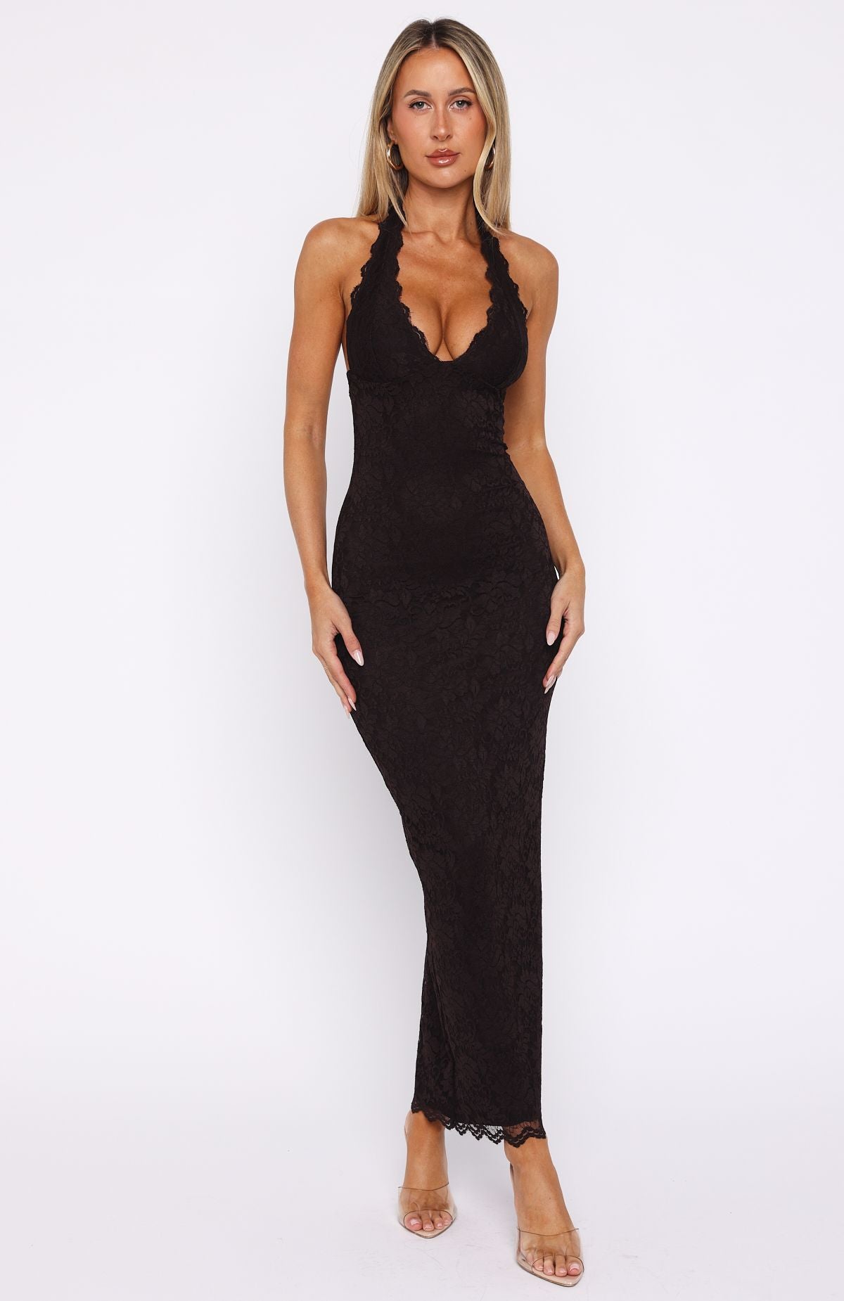 Destiny Lace Maxi Dress Chocolate - Image 2