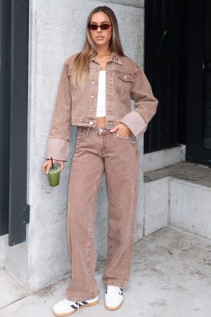 Bring The Style Low Rise Wide Leg Jeans Tan Wash