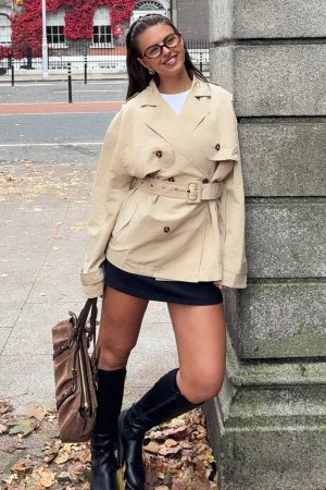 She's Popular Cropped Trench Sand