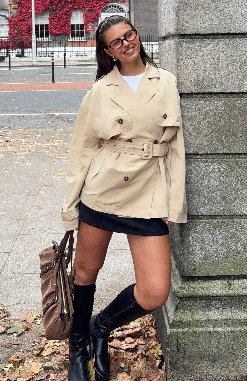 She's Popular Cropped Trench Sand