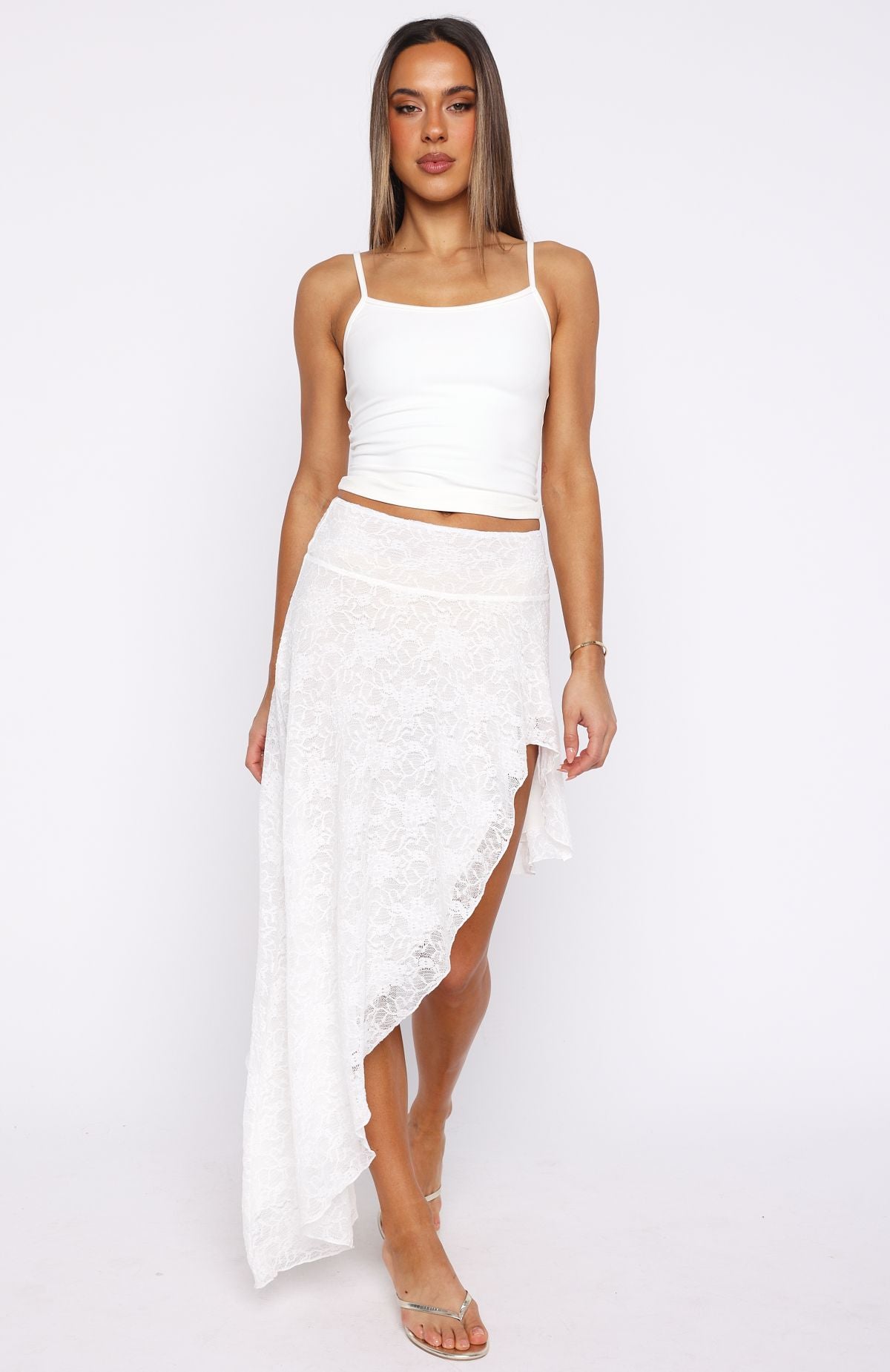 Dancing On My Own Lace Midi Skirt White - Image 3