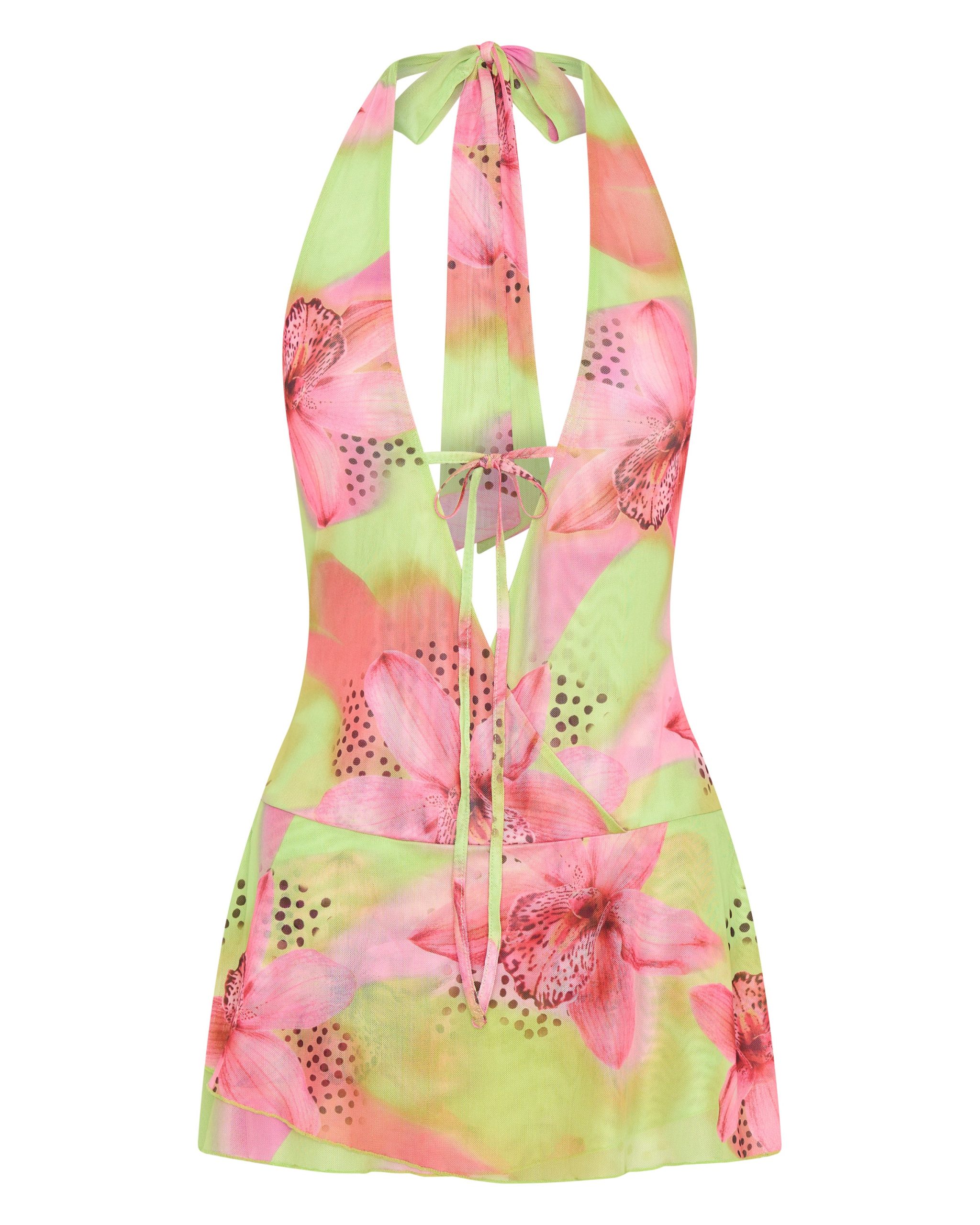 Too Extra Halter Mini Dress Lime Tropics - Image 6