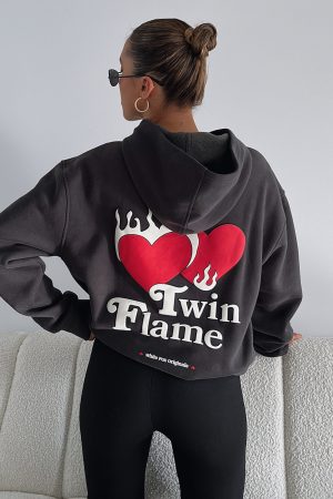 Twin Flame Oversized Hoodie Charcoal