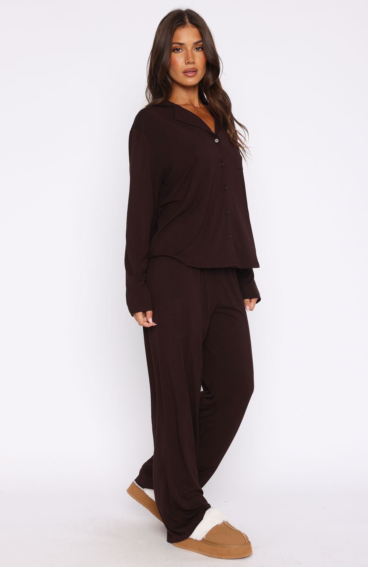 Pillow Talk Long Sleeve Pyjama Set Chocolate - Image 3