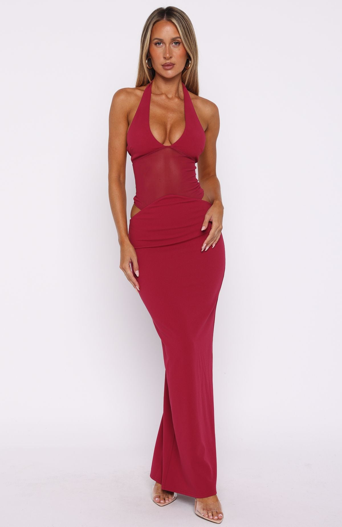 No Notes Needed Halter Maxi Dress Cherry - Image 3