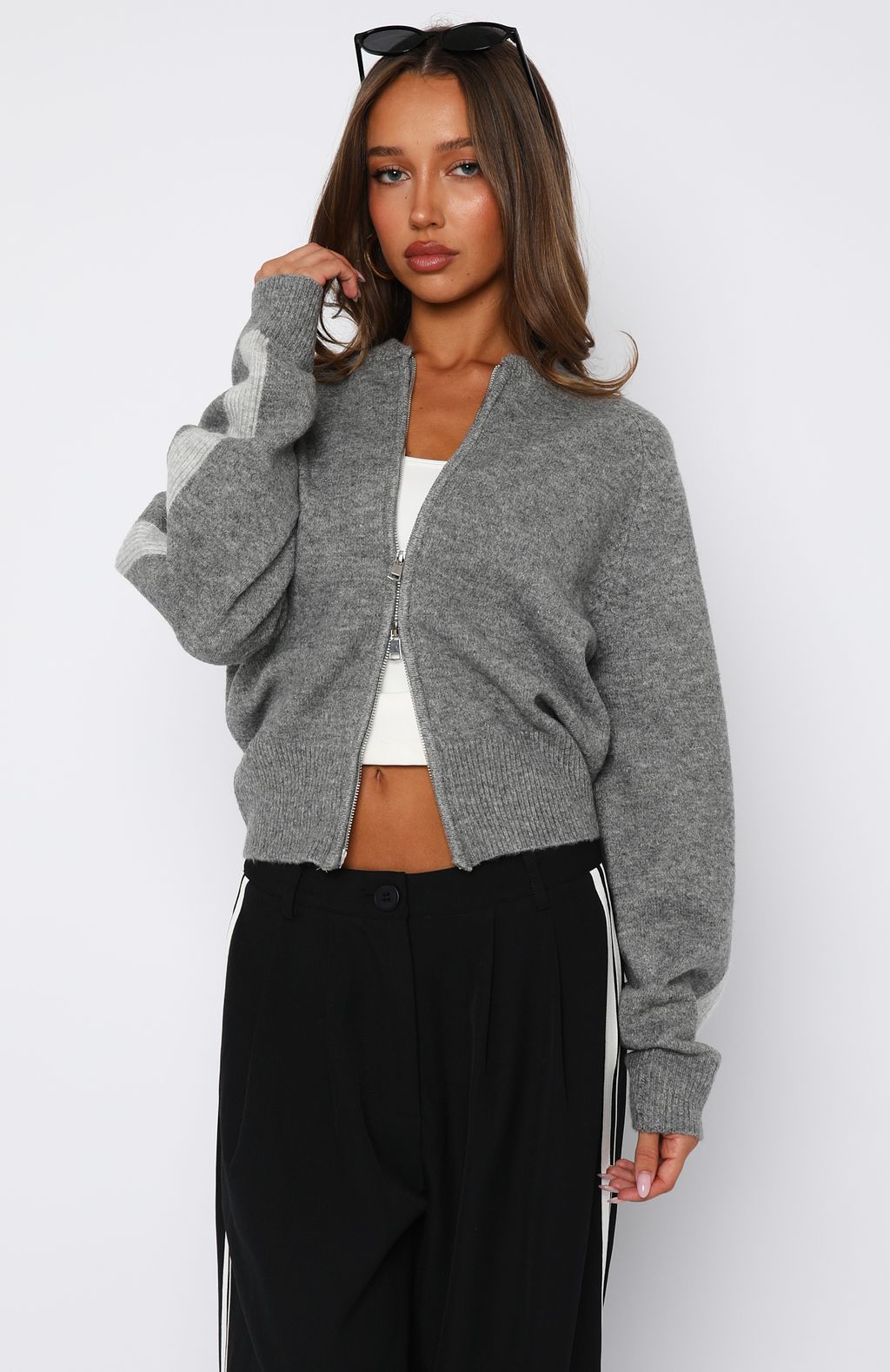 Stripe Me Down Knit Jacket Charcoal/Grey - Image 2