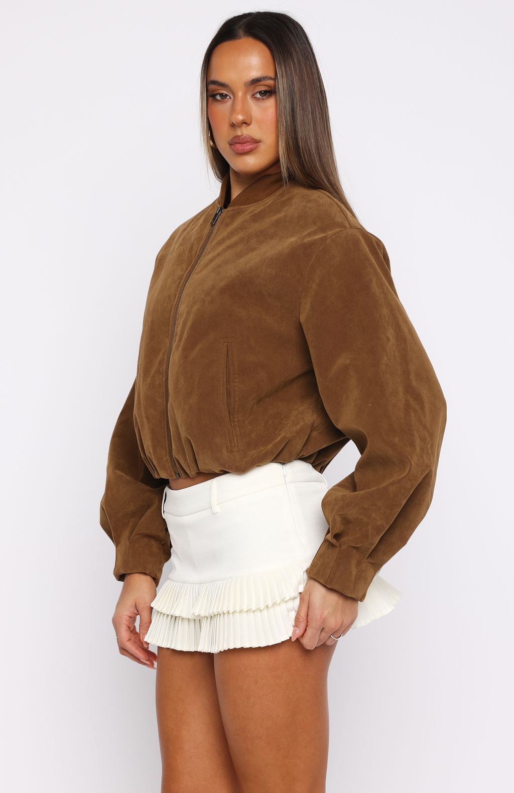 What Did I Miss Faux Suede Jacket Caramel - Image 3