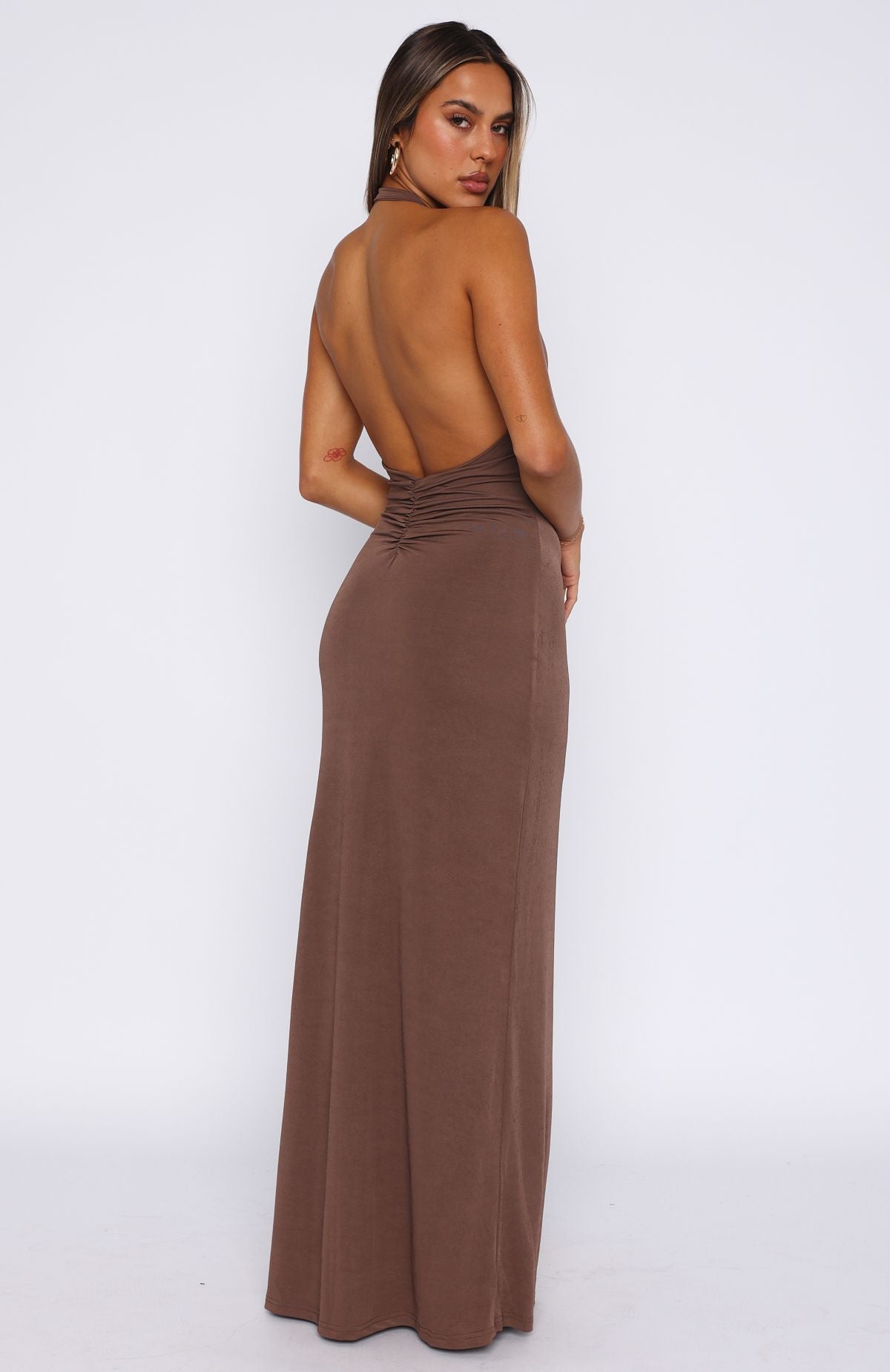 Written In The Stars Halter Maxi Dress Chocolate - Image 4