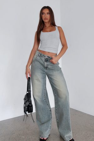 Willow Mid Rise Wide Leg Jeans Sand