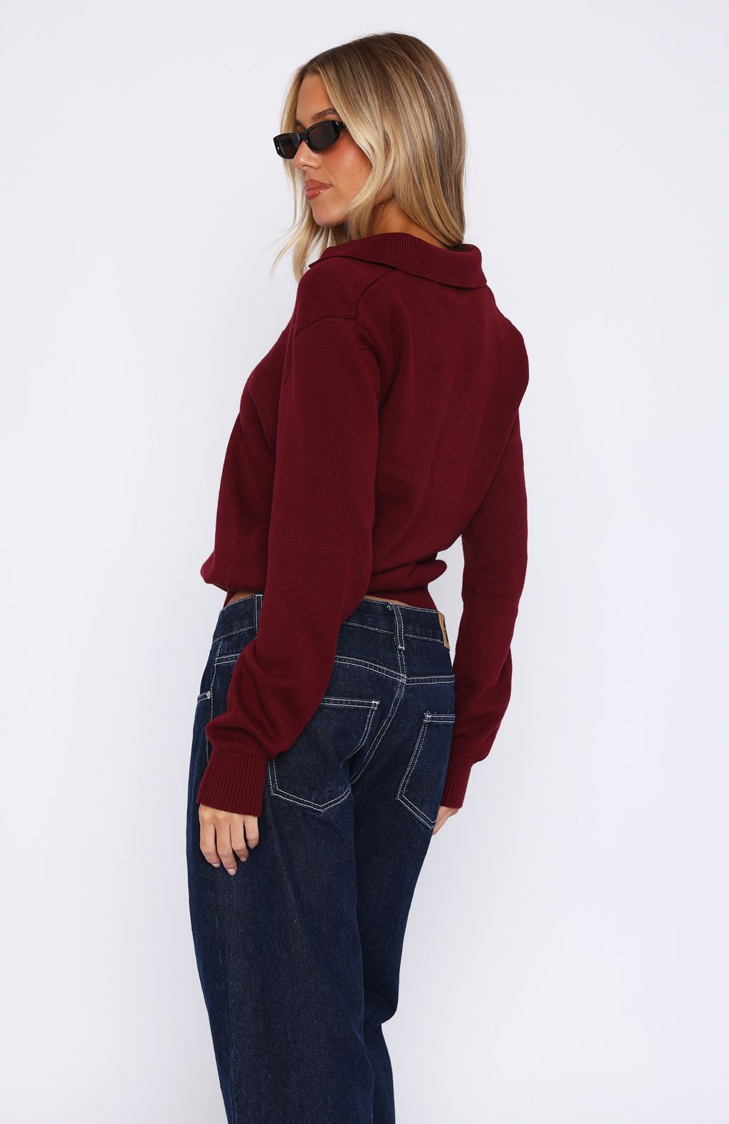 Must Be You Knitted Polo Sweater Burgundy - Image 4