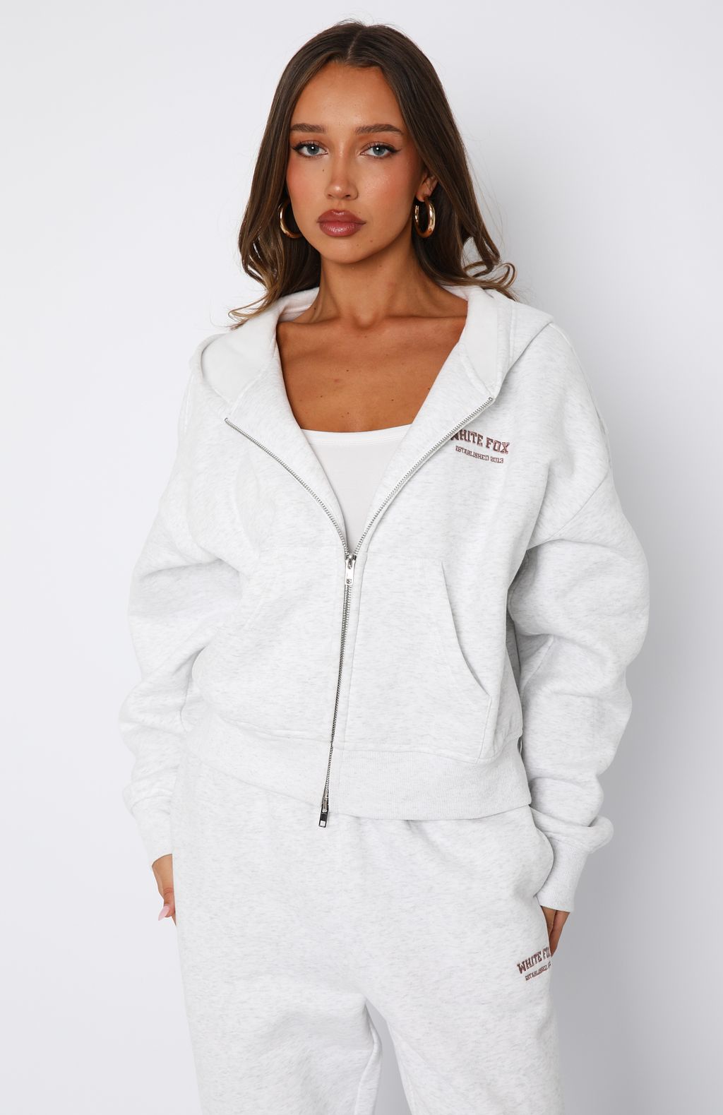 Can't Miss It Boxy Zip Front Hoodie Grey Marle/Rose Gold - Image 2