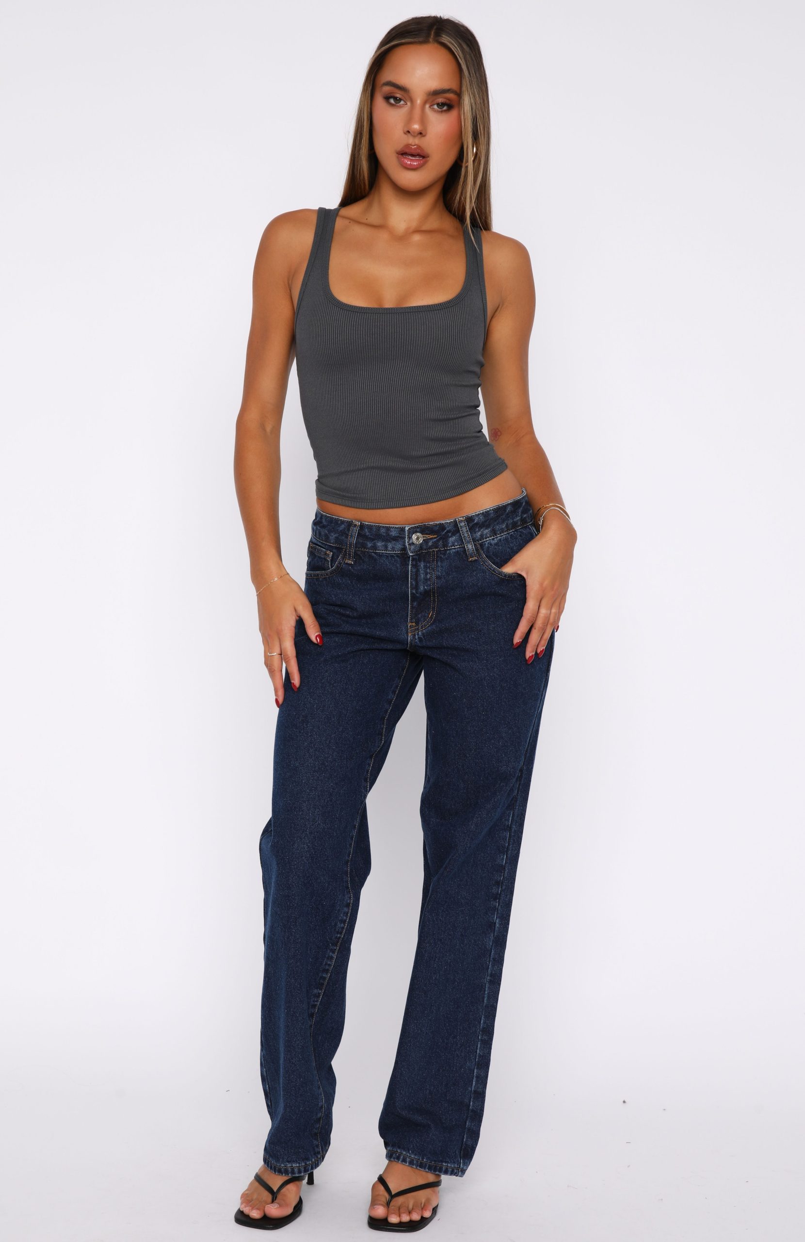Zara Low Rise Straight Leg Jeans Dark Blue - Image 2