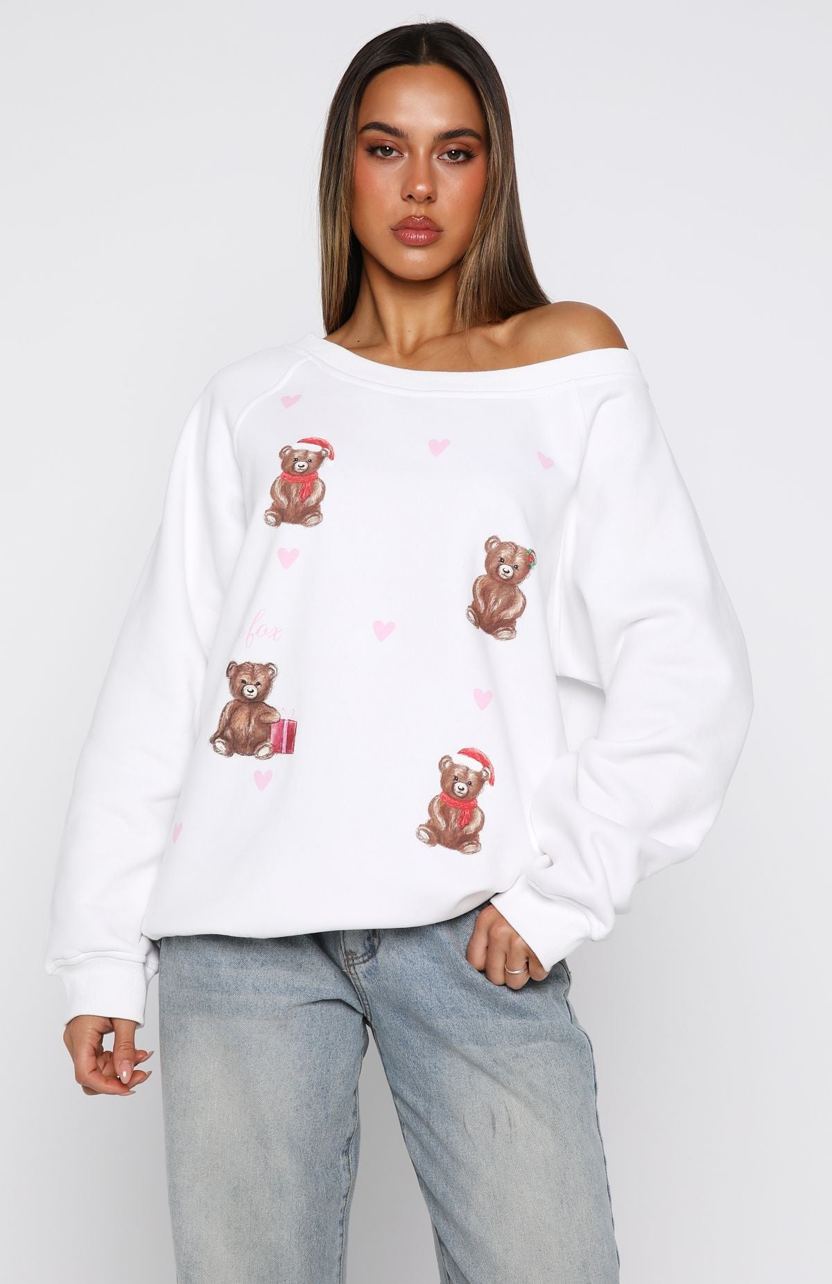 Cuddly Christmas Off Shoulder Sweater White - Image 3