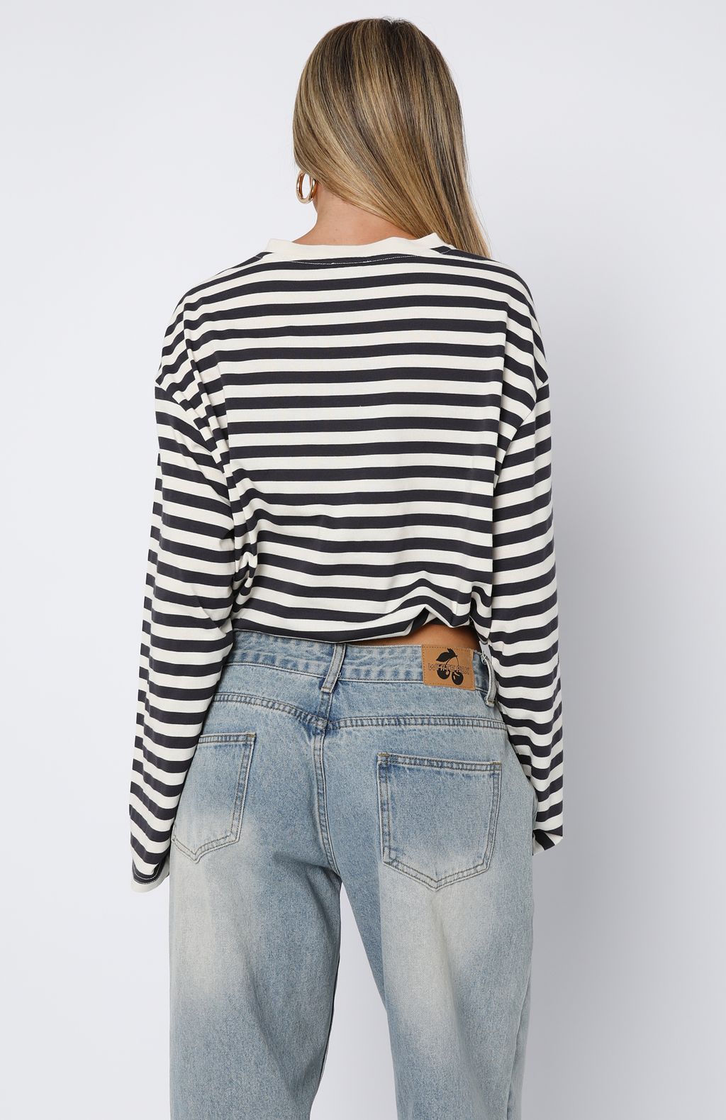 First Time Here Long Sleeve Tee Charcoal/Cream Stripe - Image 4